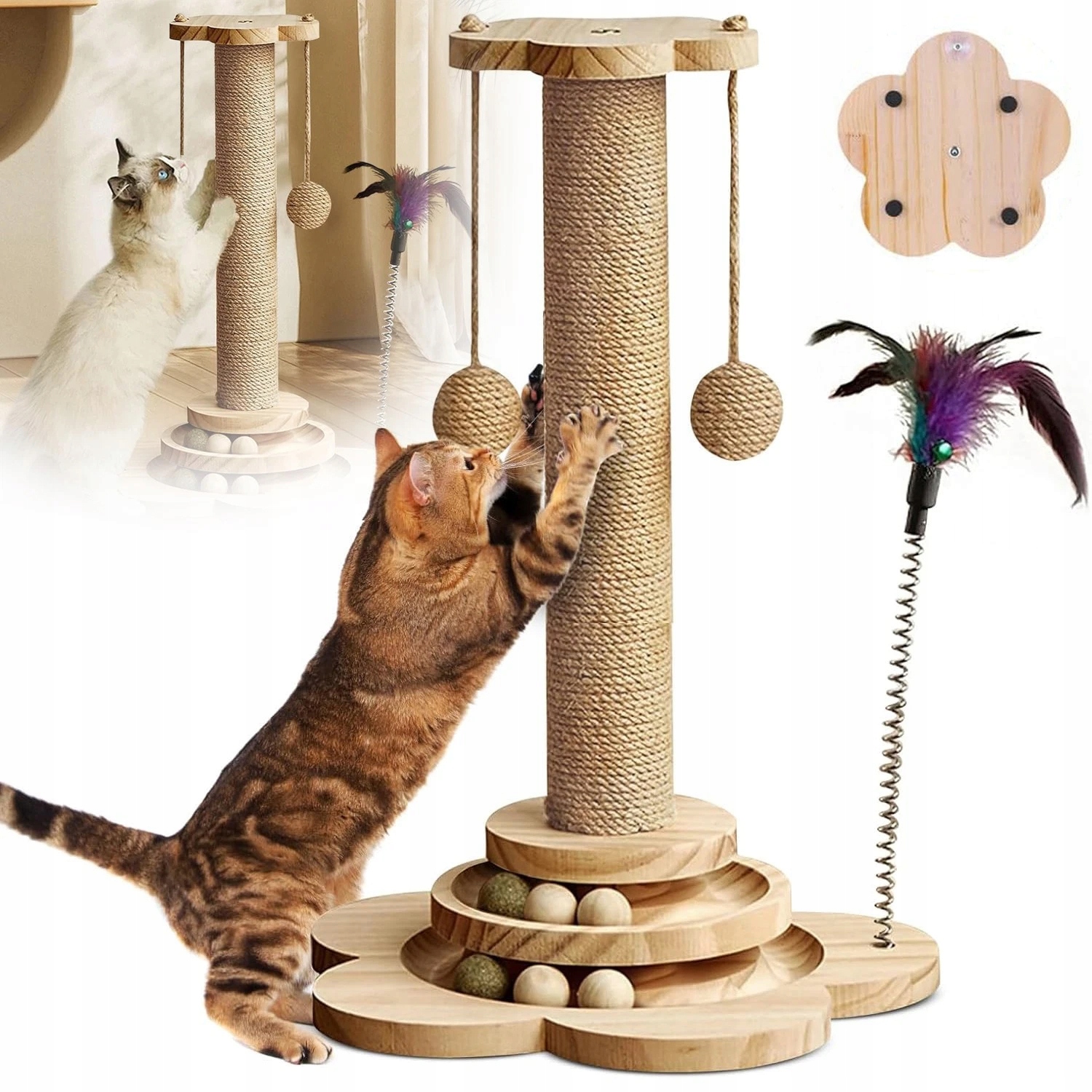 Levně Hračka Pro Kočky Stojící Škrabadlo S Koťátkem A Zvonečkem, Výška 44.5 CM