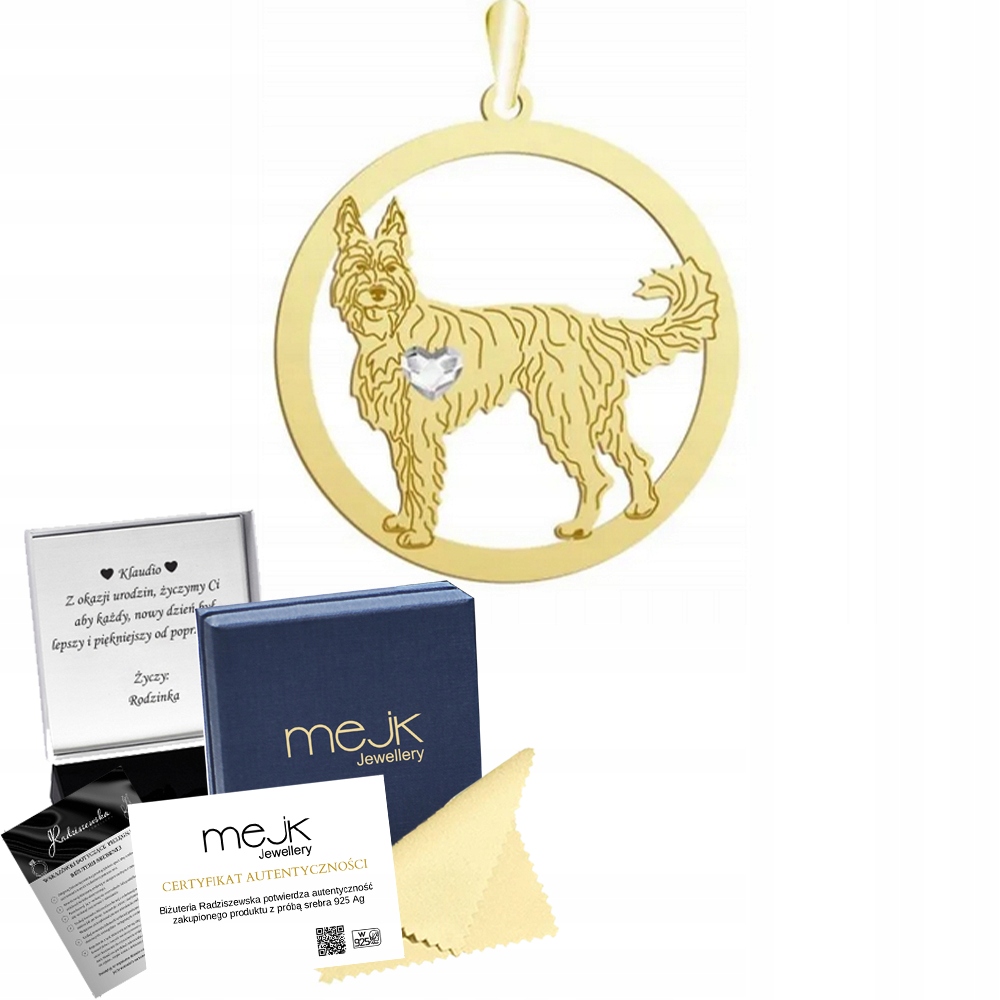 Zlatý přívěsek s psem Picardy Shepherd 925 Přívěsek Dárek Žena Gravírování