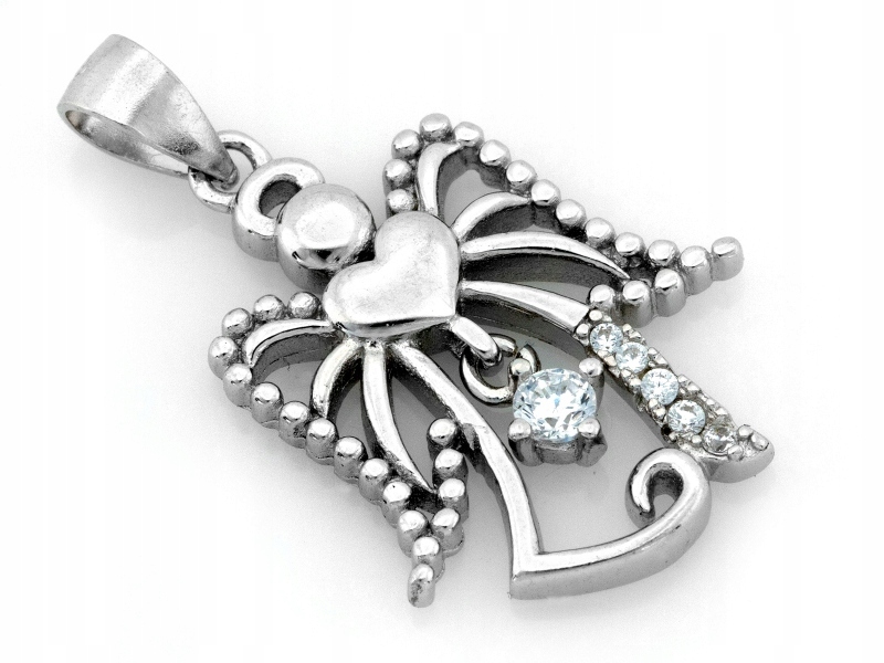 Stříbrný přívěsek 925 s andělem a kubickou zirkonií na prolamovaném řetízek pro ni .