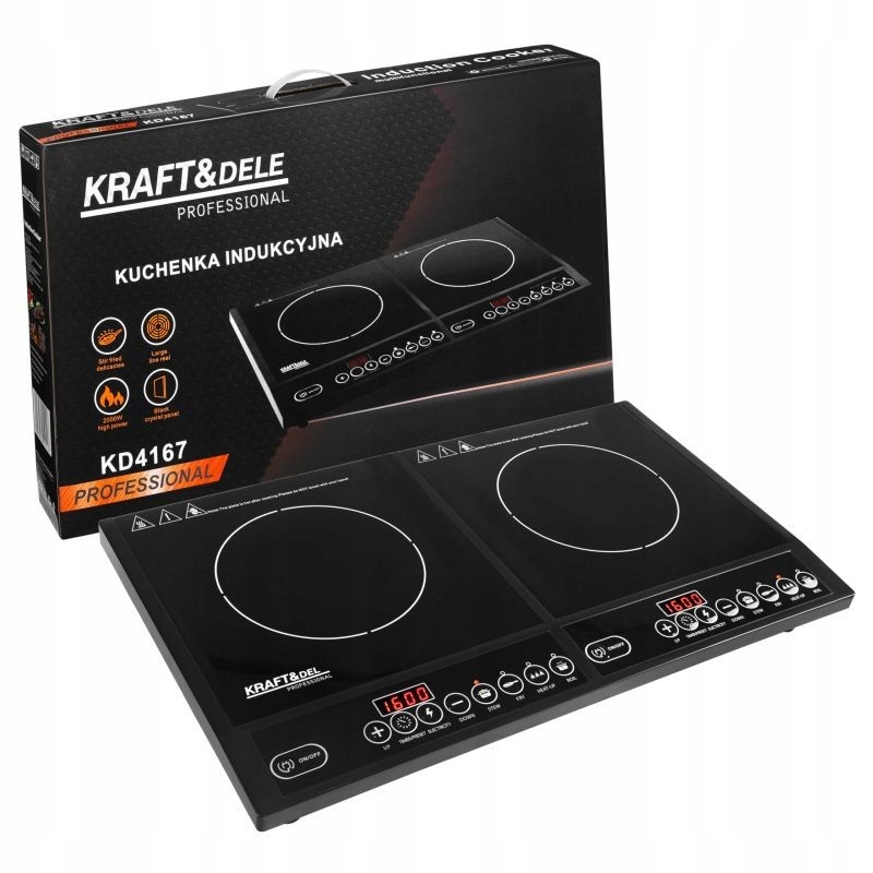 Kuchenka Indukcyjna 2000W z dwoma polami 4 programy regulacja