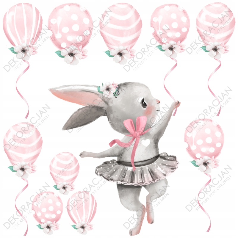 KRÓLICZEK Z BALONAMI NAKLEJKI NA ŚCIANĘ DLA DZIECI Długość 100 cm