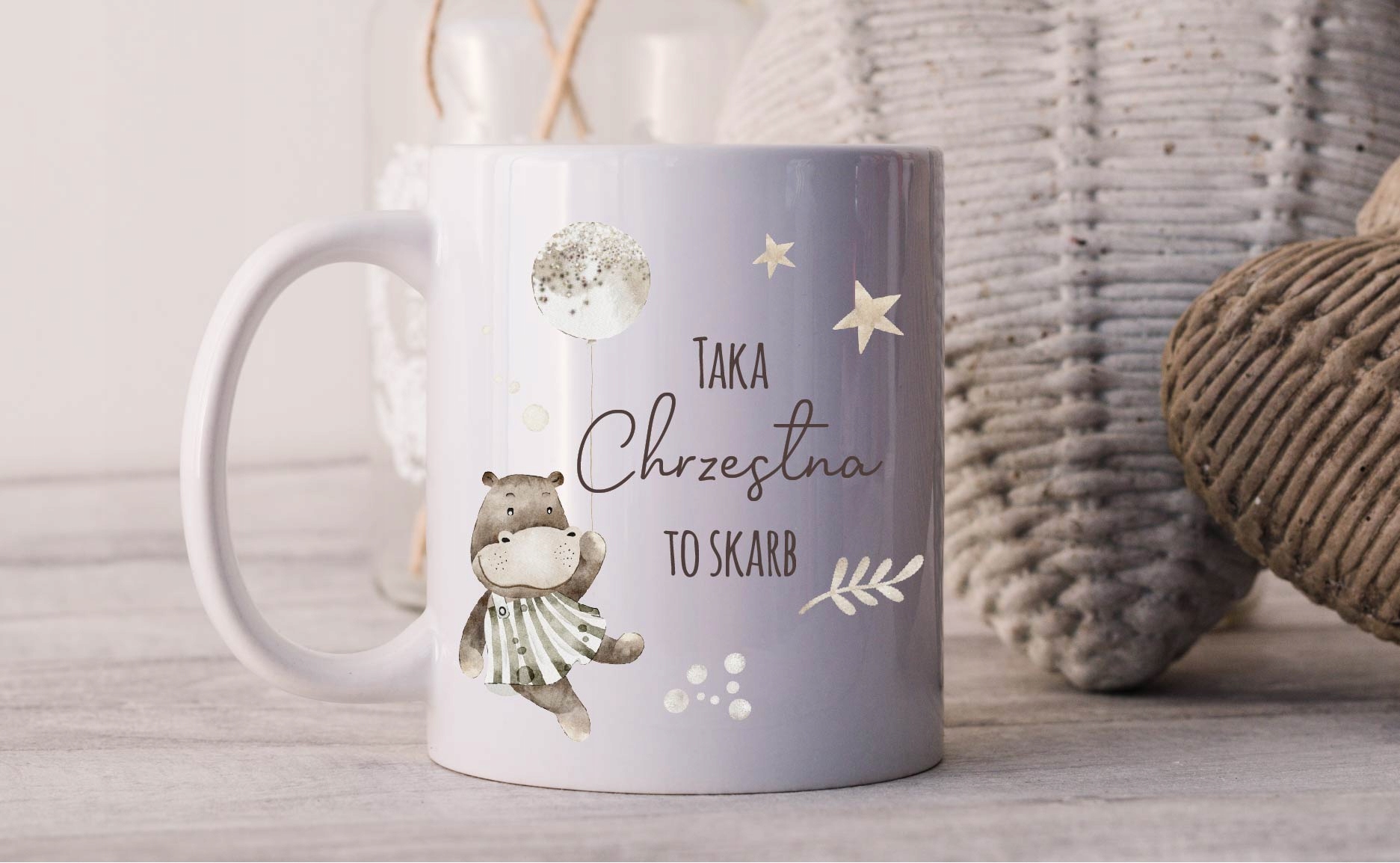 Kubek CHRZEST podziękowanie dla CHRZESTNYCH boho CHRZEST UPOMINEK w1 Materiał ceramika