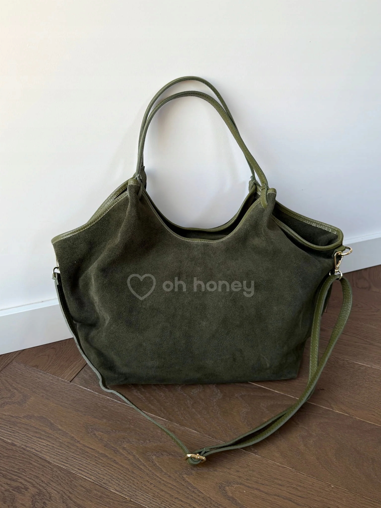 Taška Shopper Přírodní kůže Semišová Velká Olivová Giano