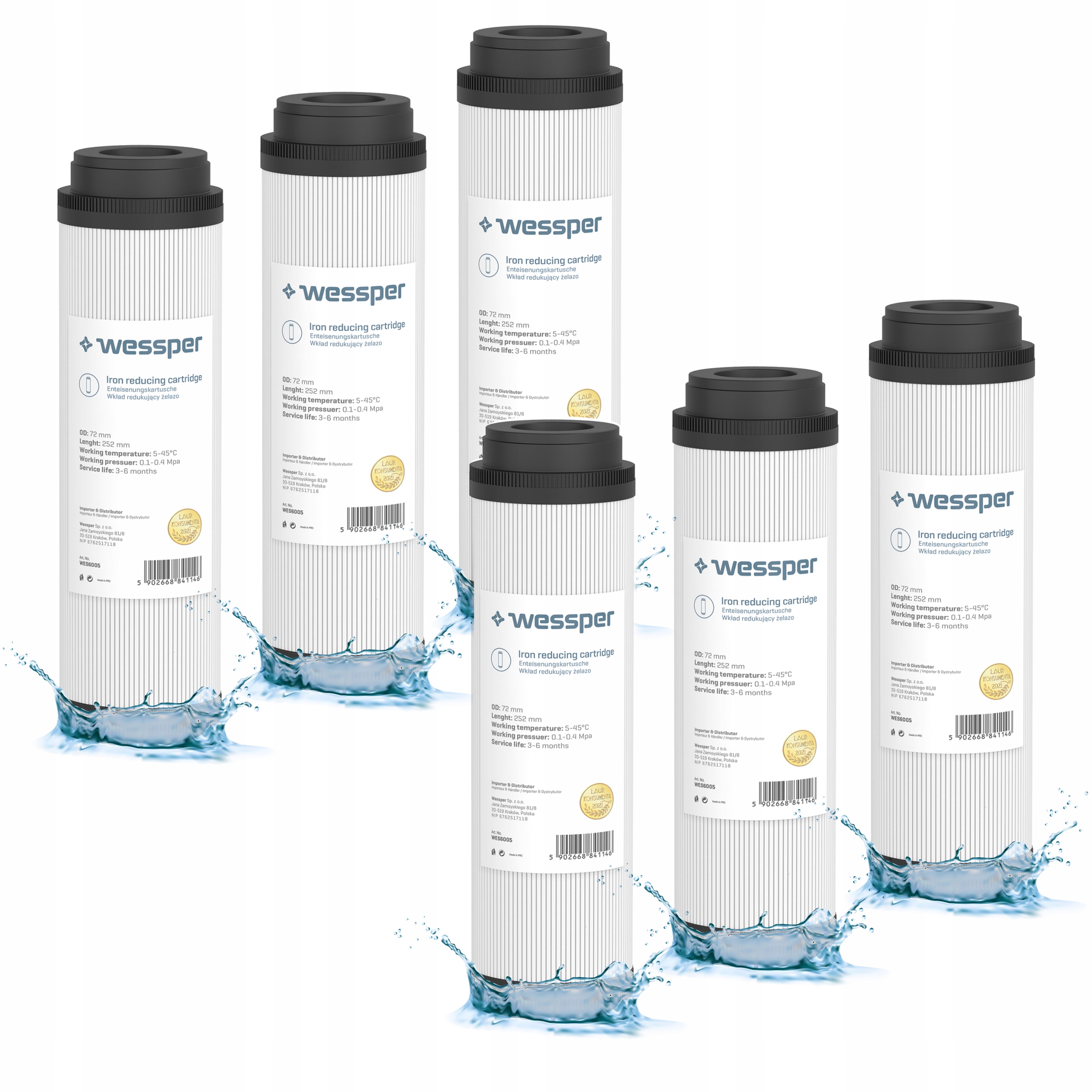 Předfiltr 10" filtrační vložka Wessper odstraňuje železo a odstraňovač žmolků 6x