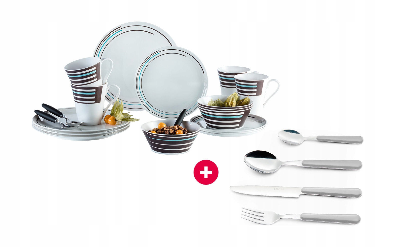Zestaw obiadowy Stripes 16 szt + sztućce Brezza
