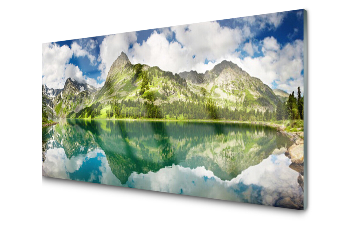 

Panel szklany dekor Góry Jezioro 120x60 + Klej