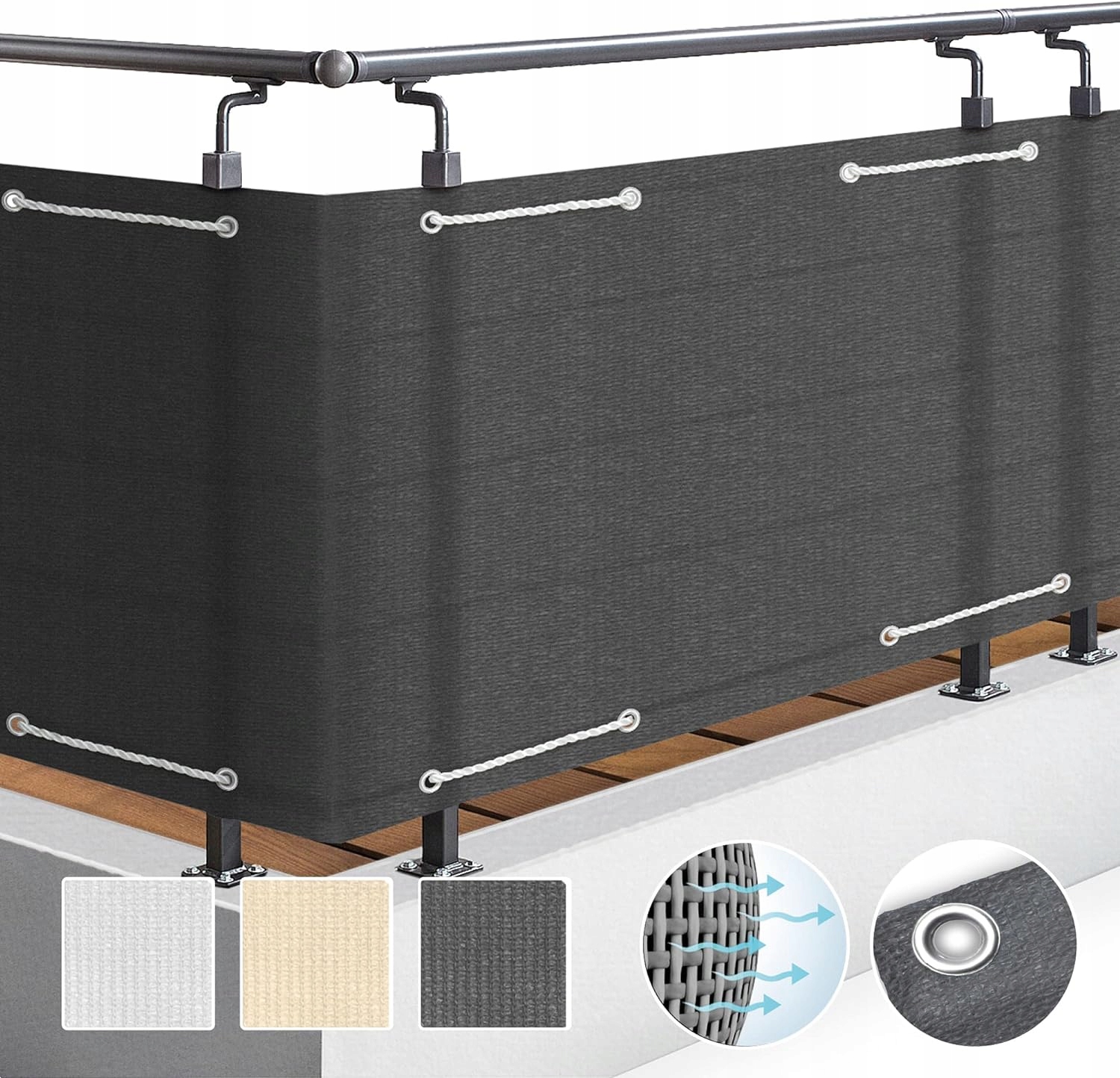 OSŁONA NA BALKON TARAS PARAWAN BALKONOWY TARASOWY CIEMNOSZARA MATA 90x500cm