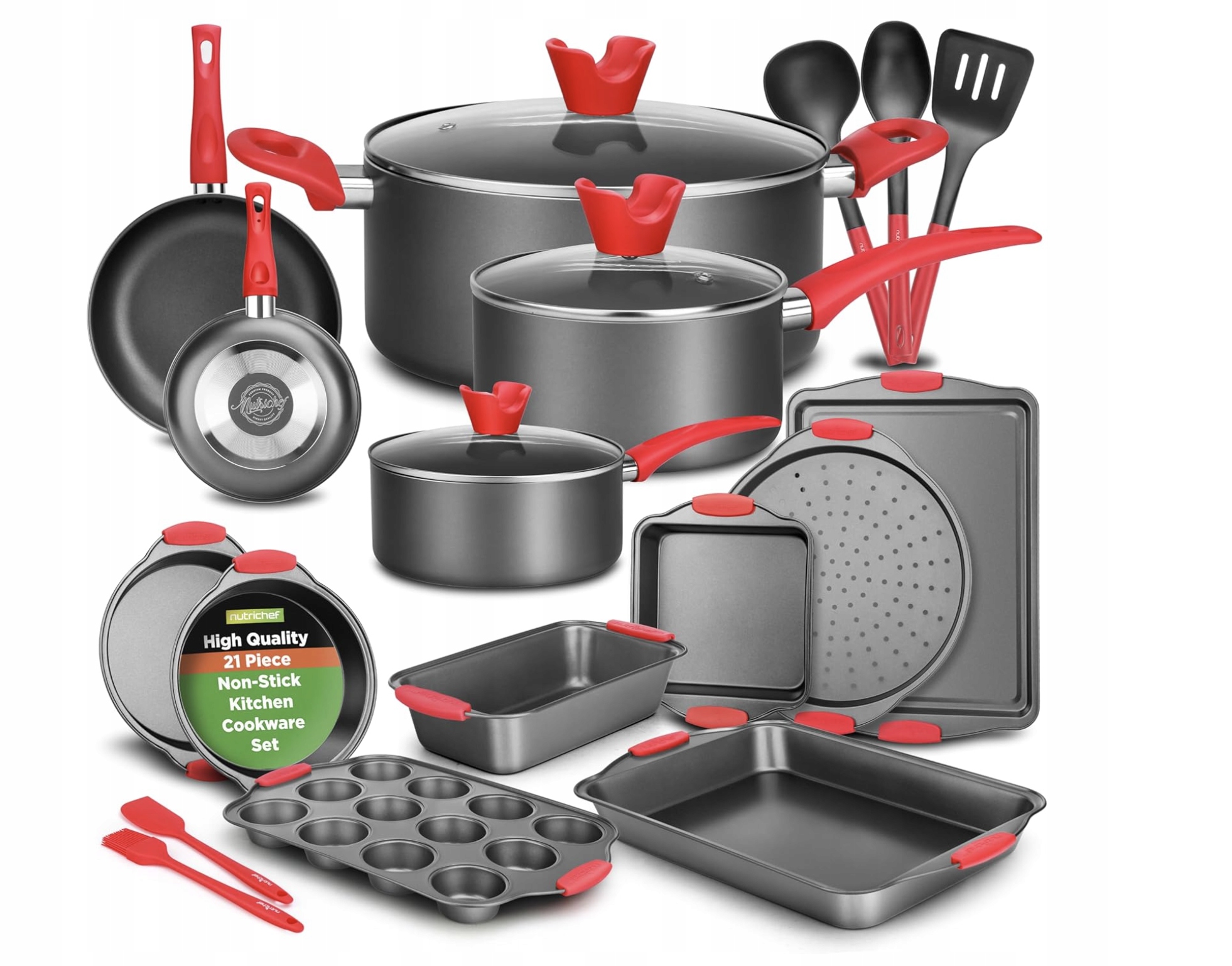 Sada Hrnců Kuchyňského Náčiní Hrnce Plechy Pánve 21 El.