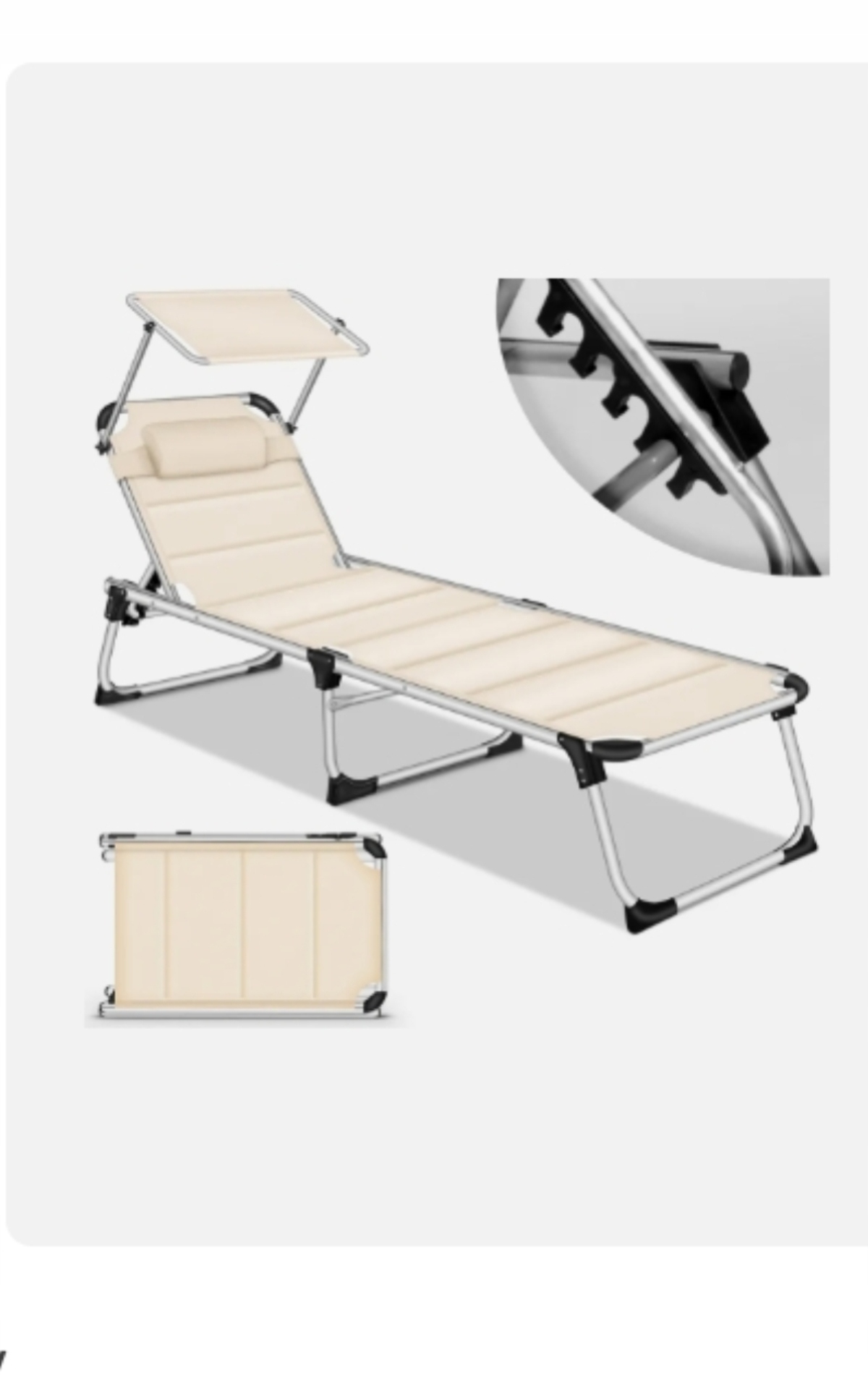 Ležadlo S Strieškou A Poduškou pod hlavu béžový hliník tillvex