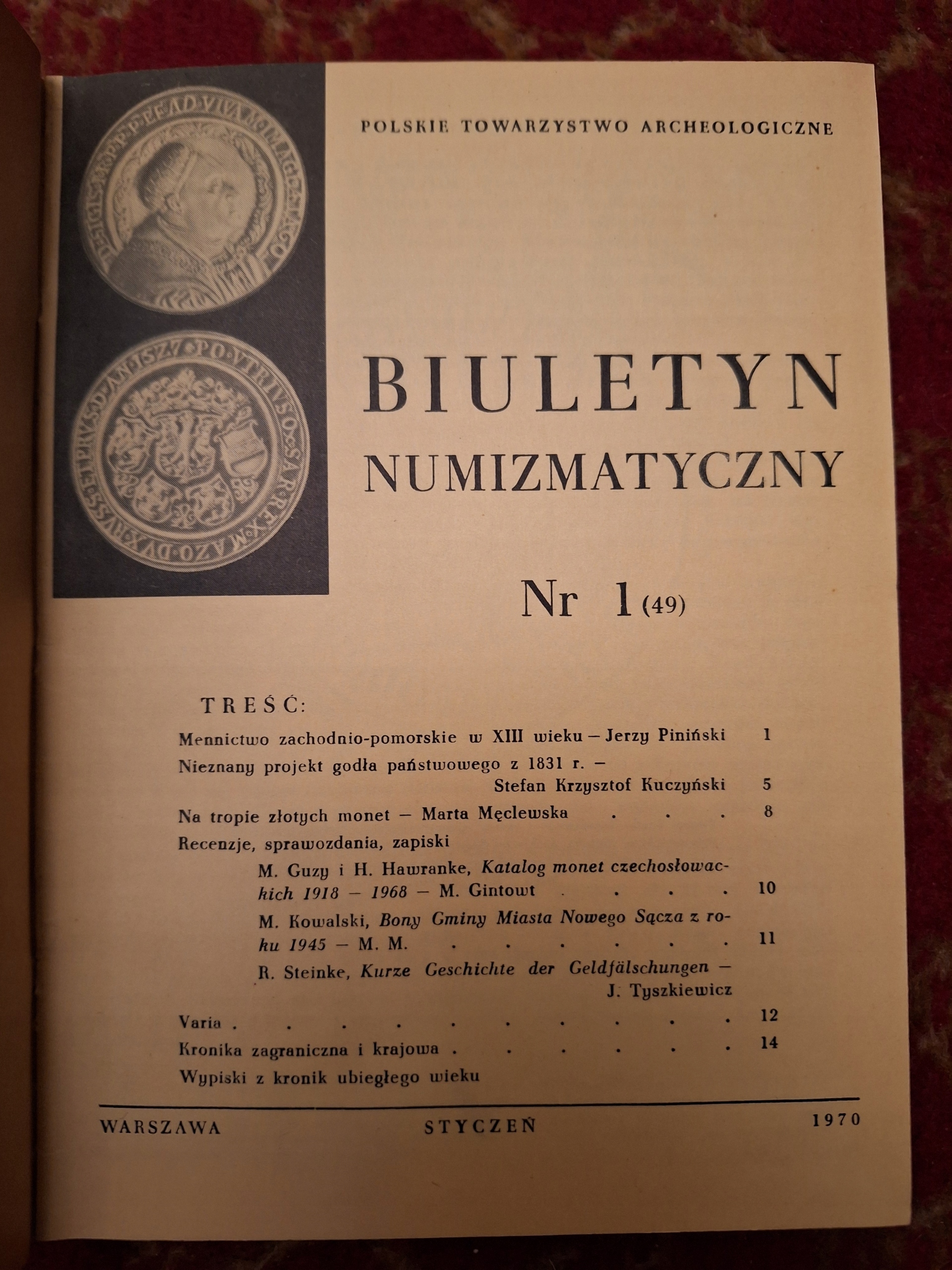 Biuletyn numizmatyczny Rocznik 1970 oprawa introligarska