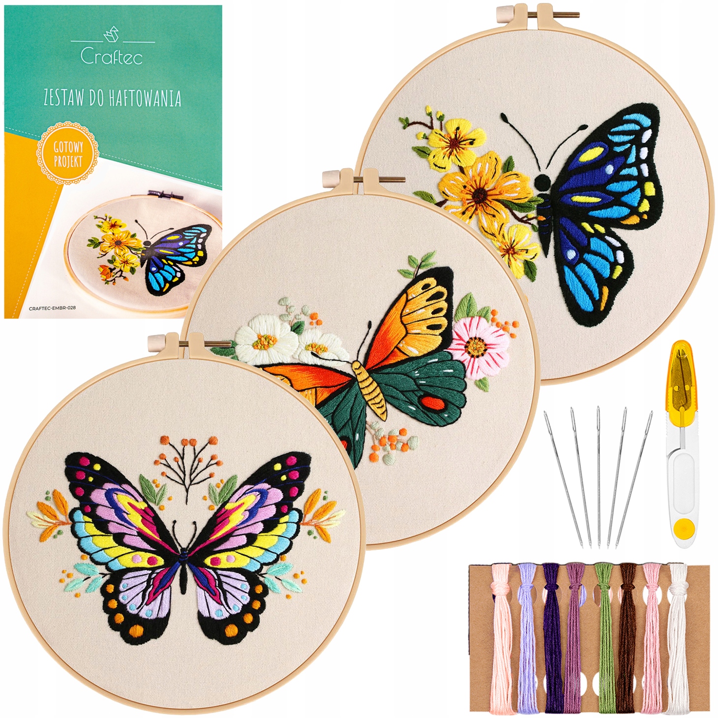 Vyšívací sada Diy mulina tamborky jehly hotové vzory 3 ks