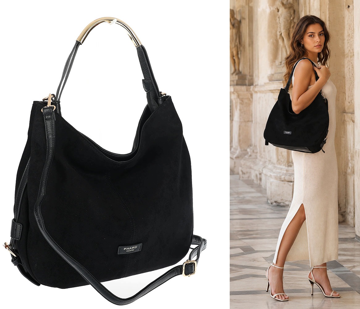 Dámská shopper kabelka, módní semišová taška přes rameno do práce PJ451 Černá