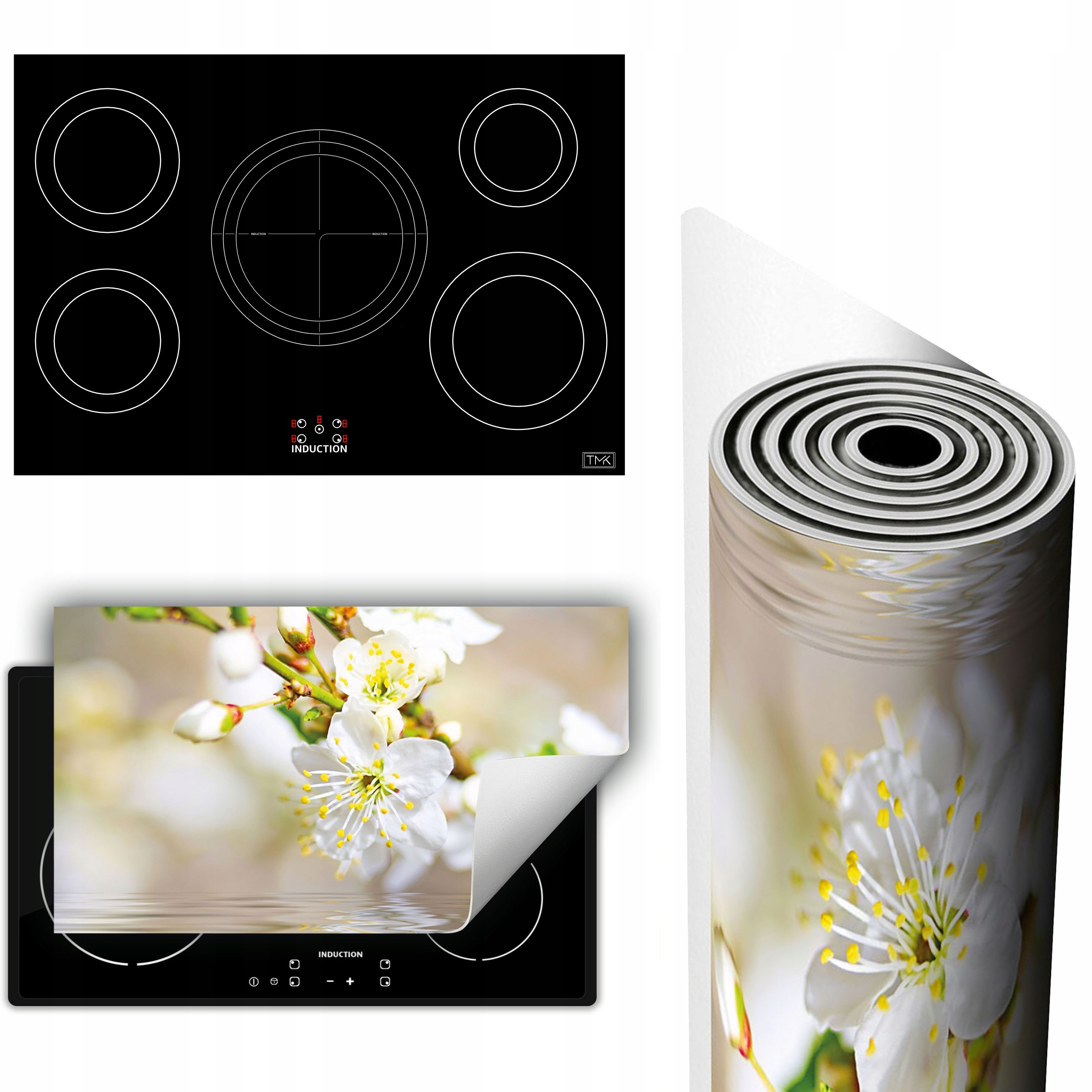 Vinylová Podložka Ochrana Kuchyňské Desky 90x52 bílá květy