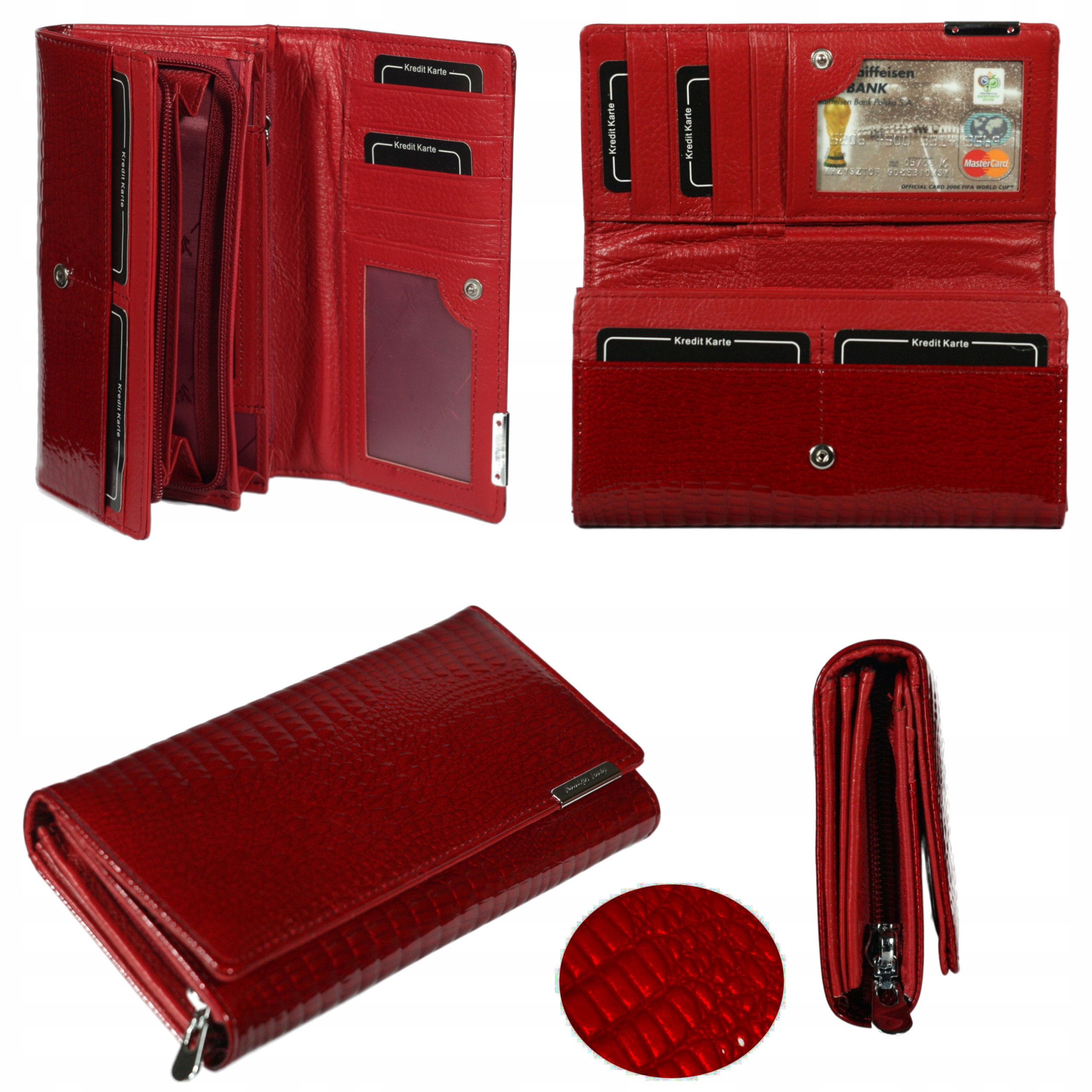 Dámská kožená peněženka lakovaná červená lakovaná velká Rfid ochrana