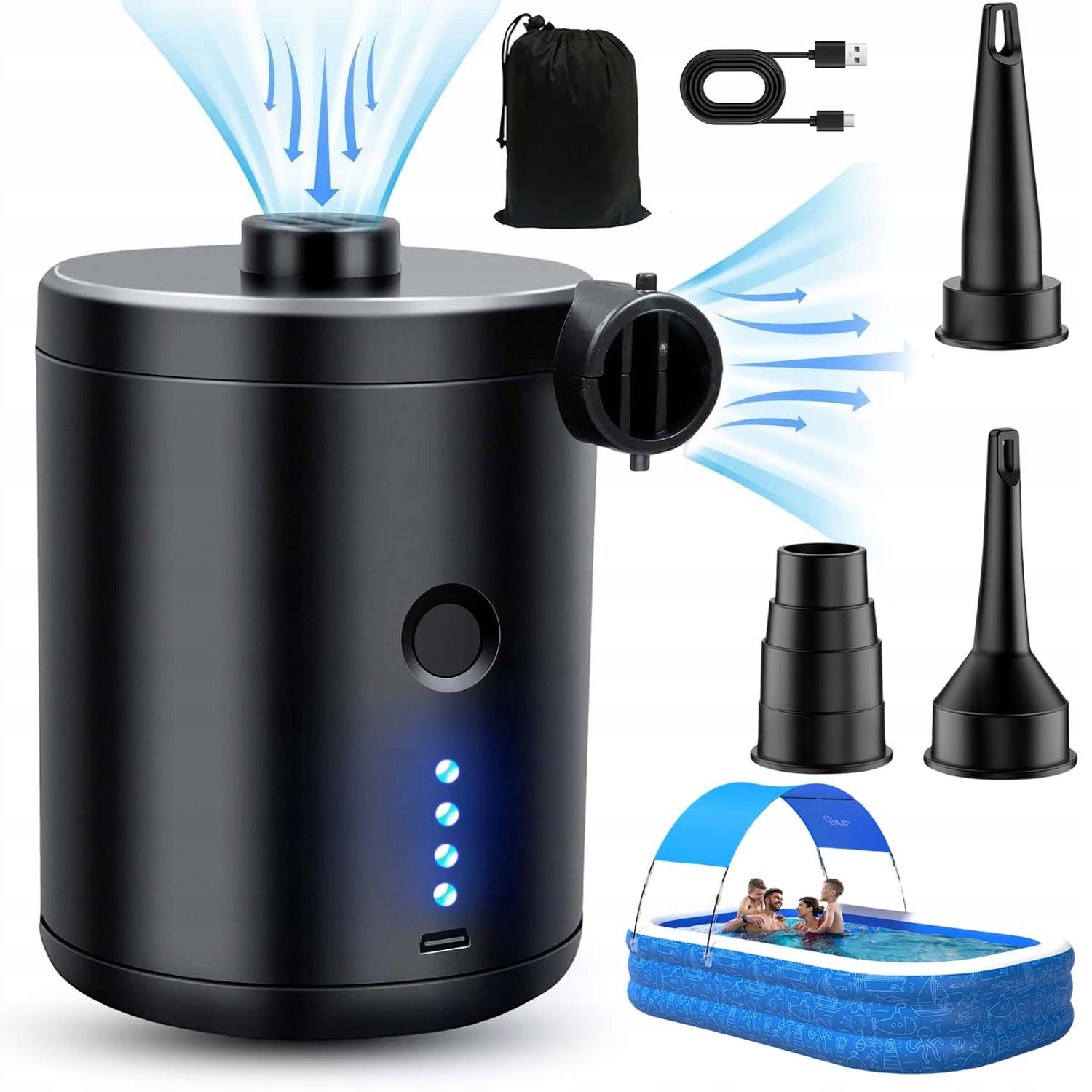 Mocna Pompka Elektryczna Do Materaca Basenu Odsysacz Powietrza 2W1 4000MAH