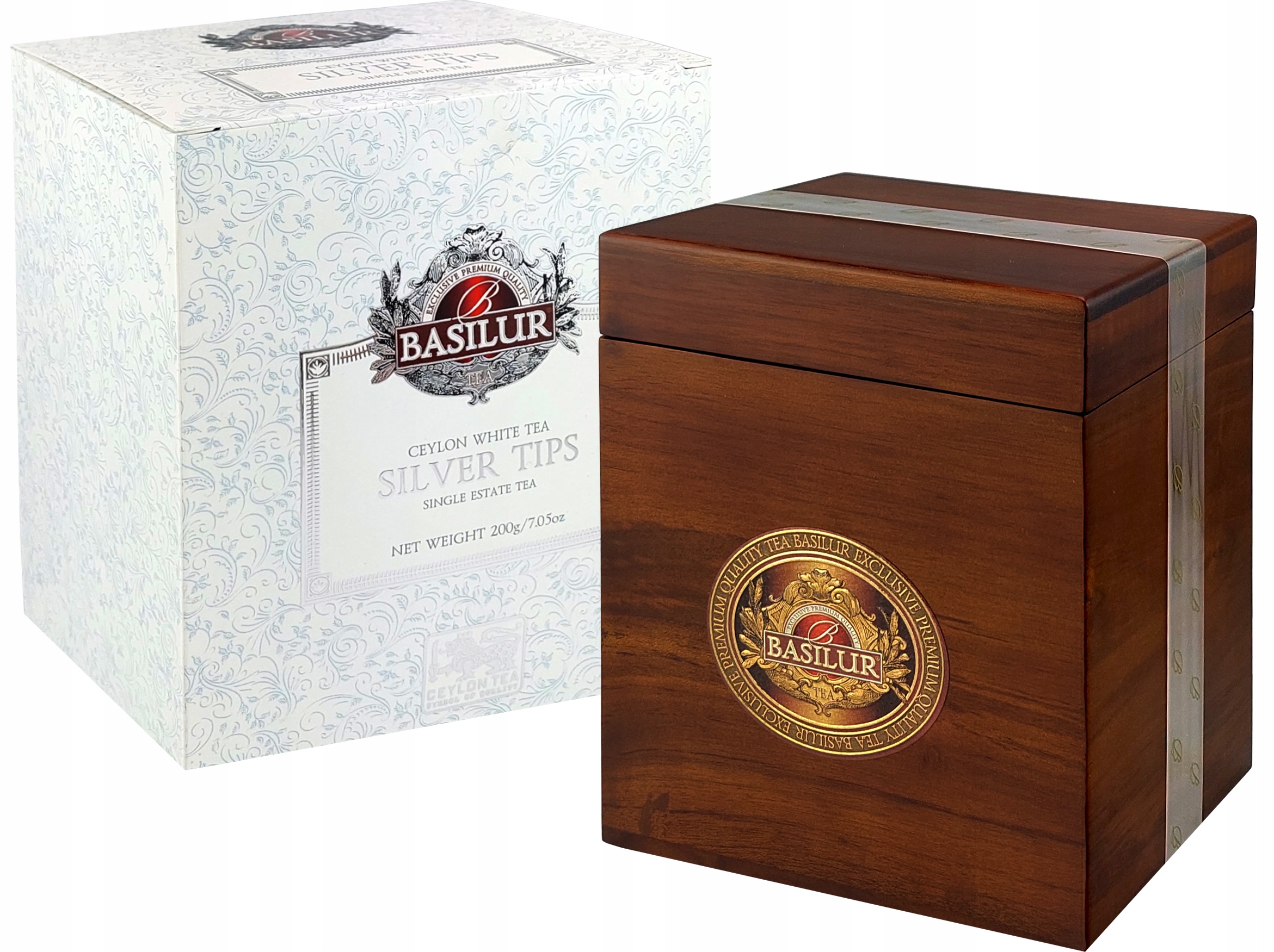 Levně Basilur White Tea Leaf Silver Tips čaj bílý Dřevěná Krabička 200 g