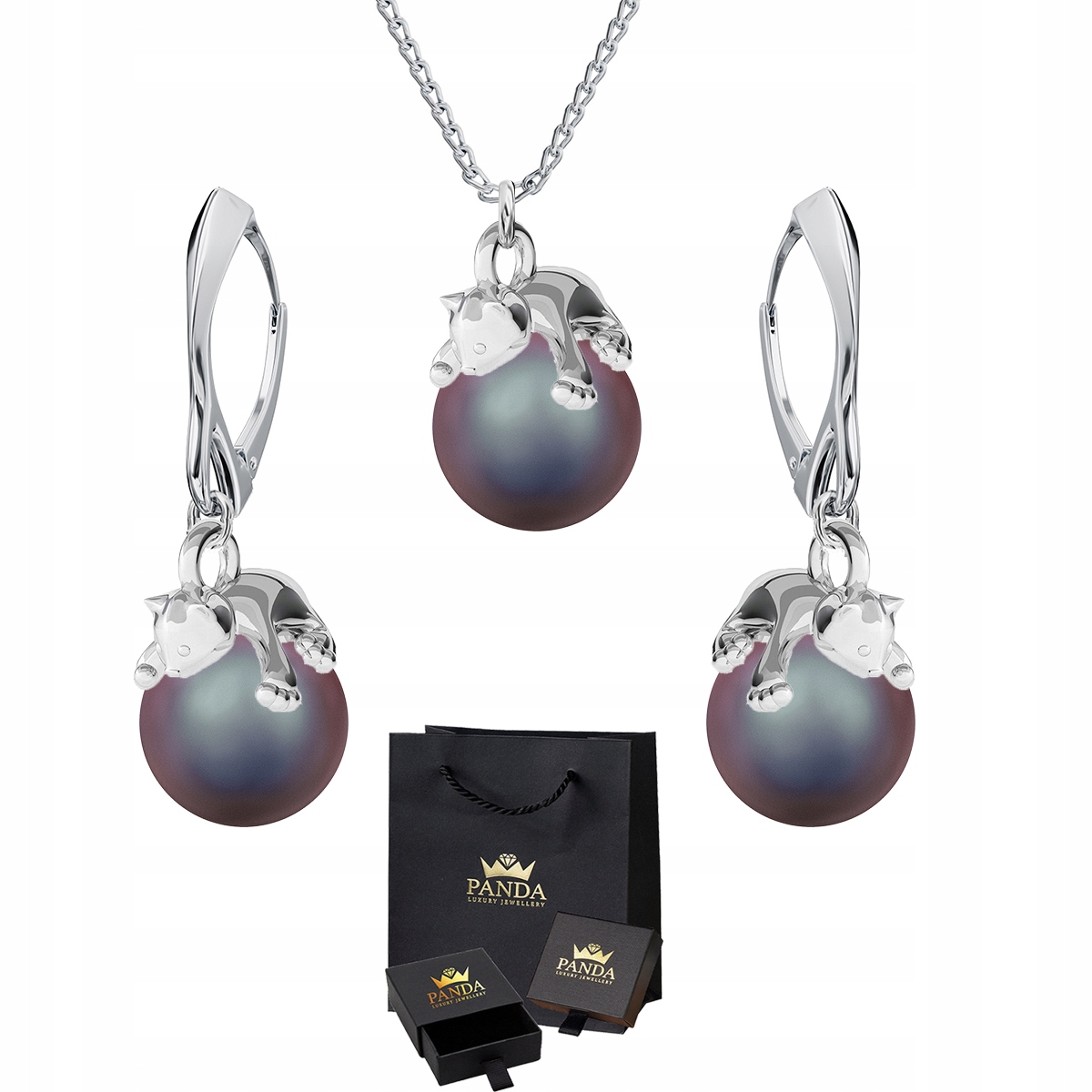 

Komplet Biżuterii Kotki Swarovski Srebro 925