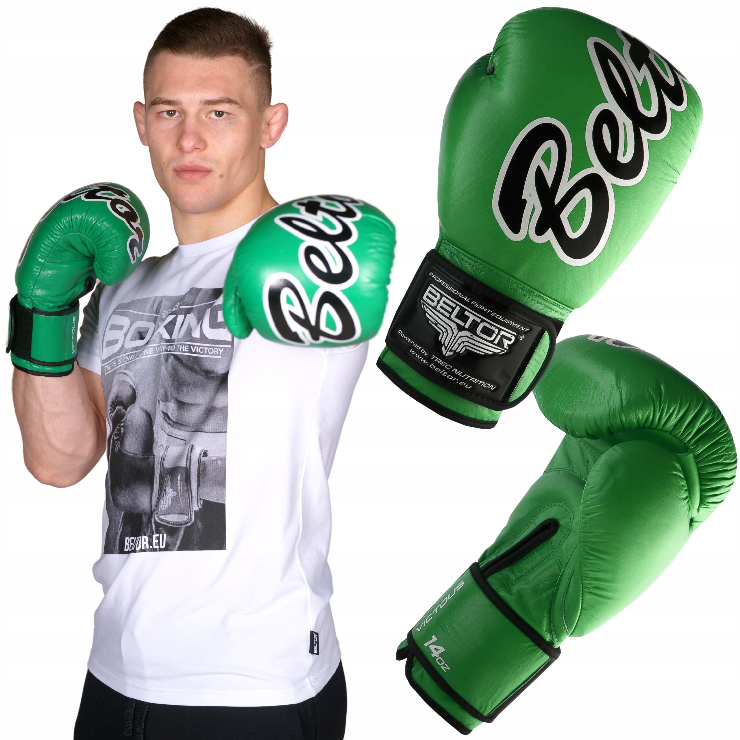 Beltor Rękawice Bokserskie Sparingowe Victous Zielone 16OZ Boks Boxer Box