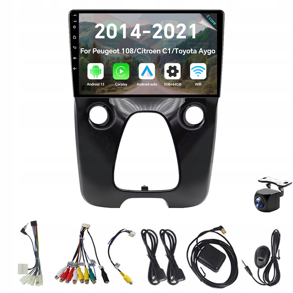 Autorádio 2Din Android 13 pro Peugeot 108 Citroen C1 Toyota Aygo 2014-2021