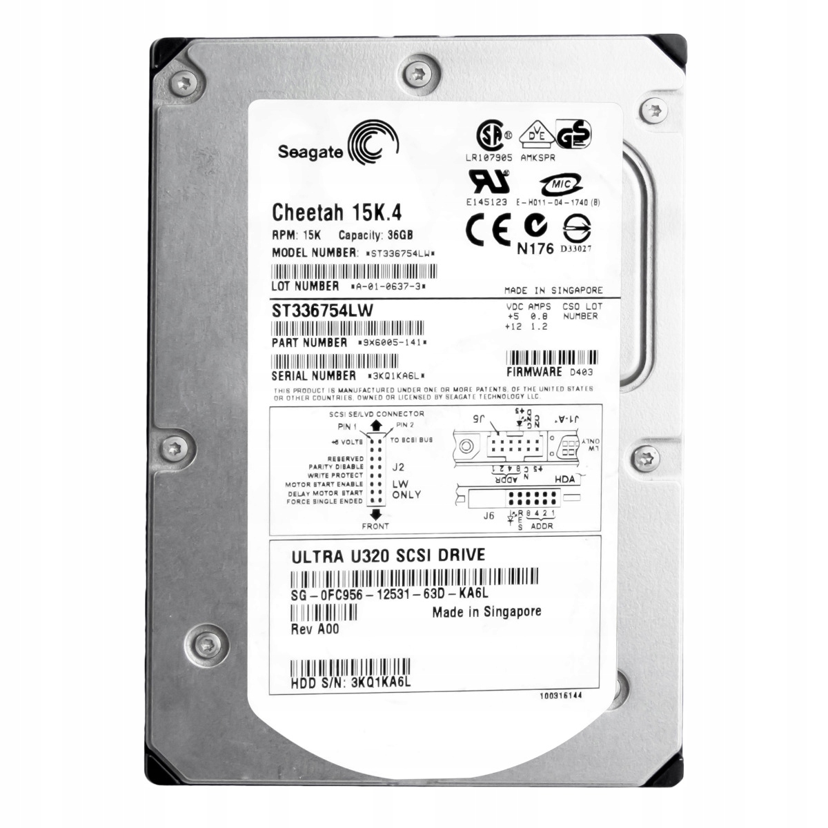 Dell 0FC956 36GB 15K 8MB Scsi U320 3.5'' ST336754LW