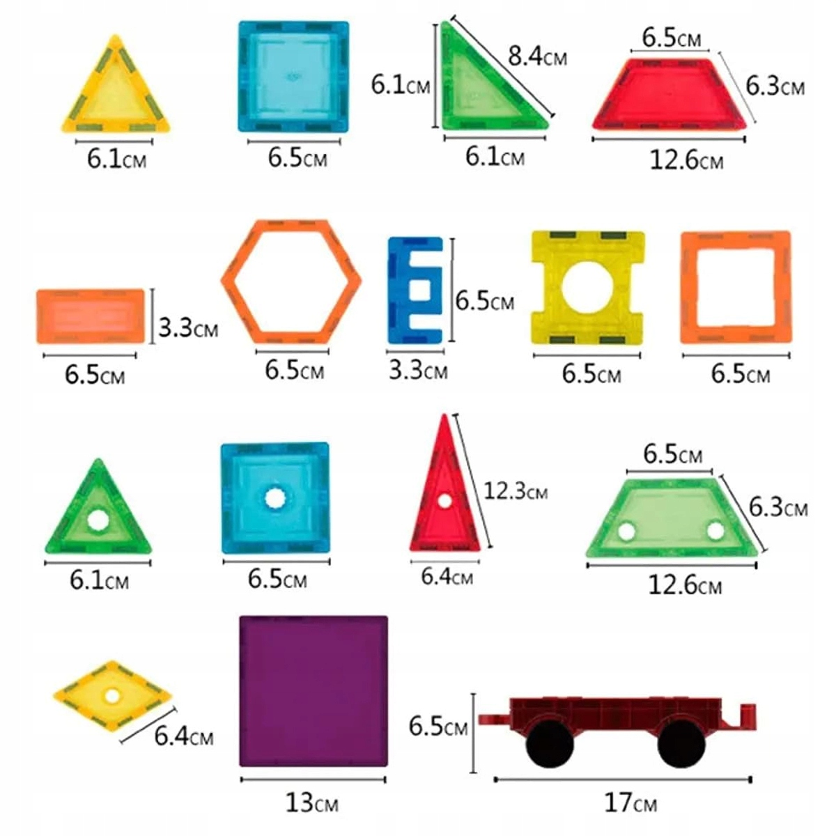 KOLOROWE Klocki Magnetyczne KONSTRUKCYJNE 3D XXL MAGNETIC TILES 130 Eelem. Liczba elementów 130