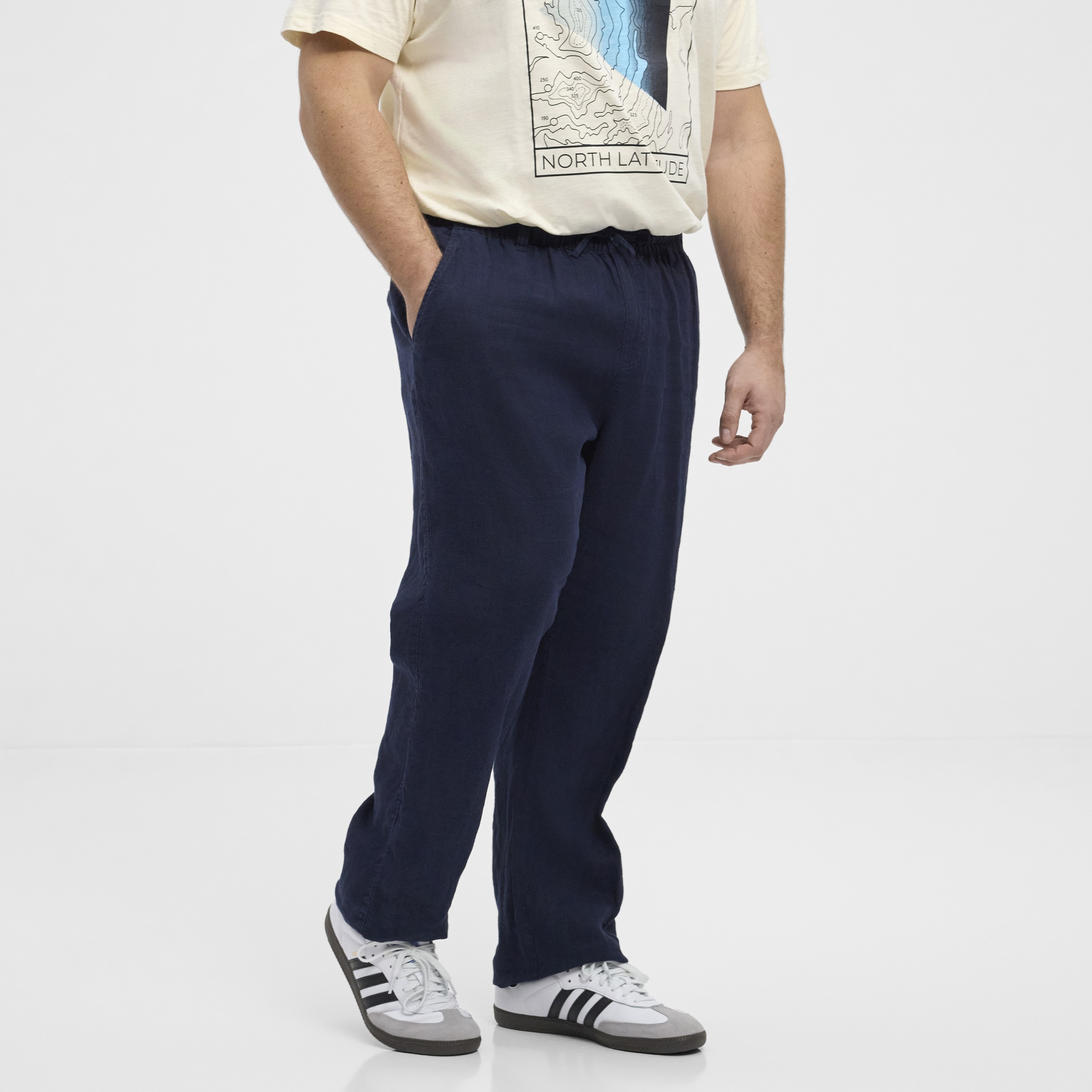 North Latitude Velké Velikosti Lněné Kalhoty S Elastickým Pasem 6XL 144 cm