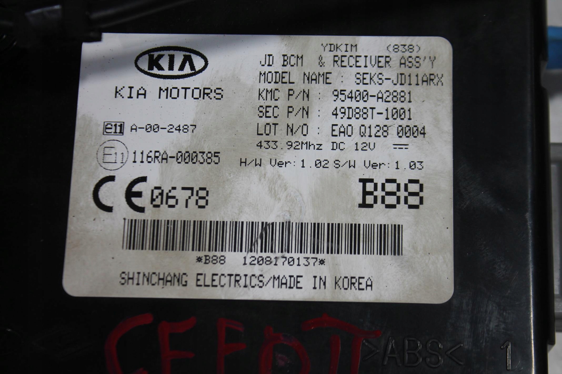 module control unit BCM 95400-A2881 KIA CEED II 12-18