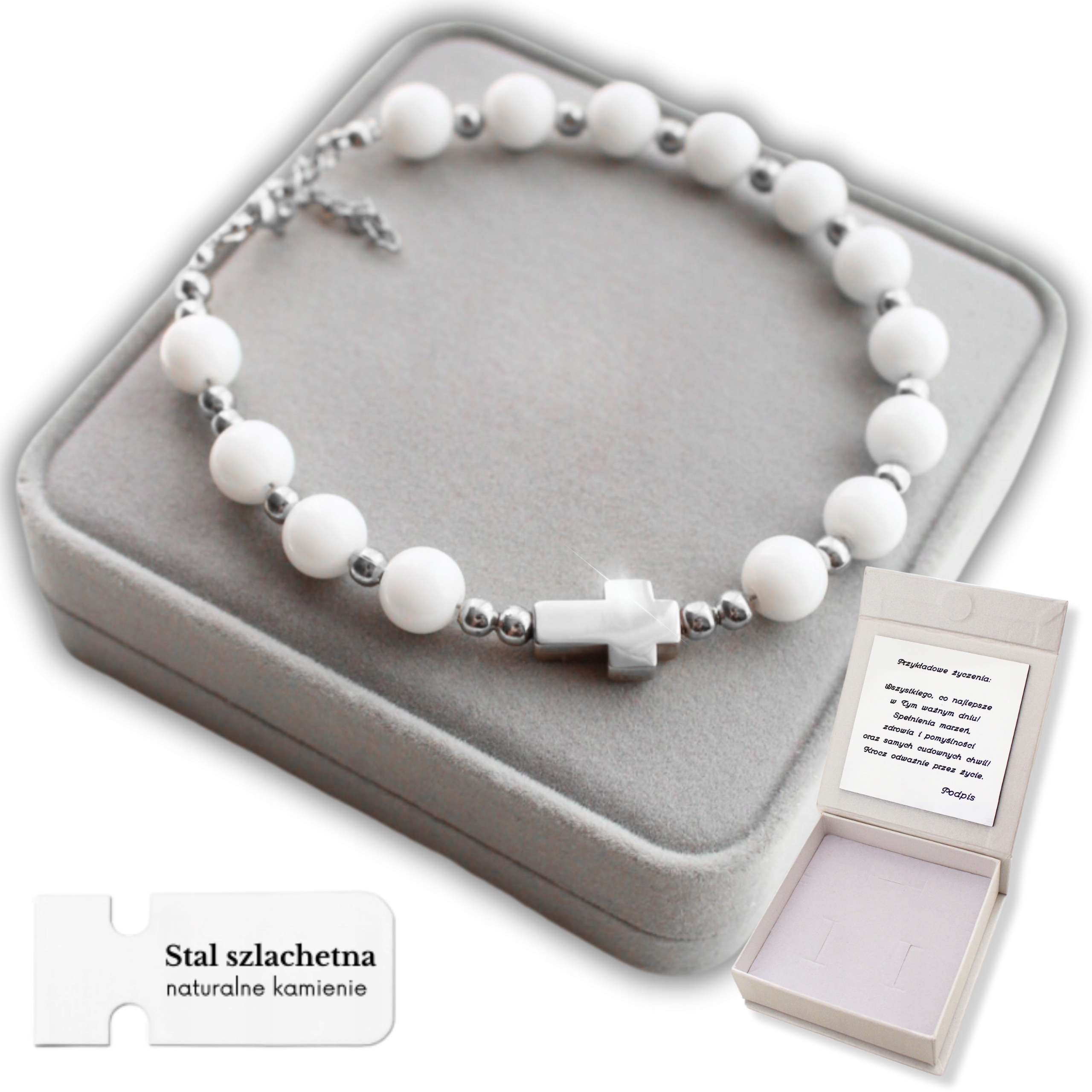 Stříbrný Pánský Náramek Růženec s kameny Desítka na ruku s křížem