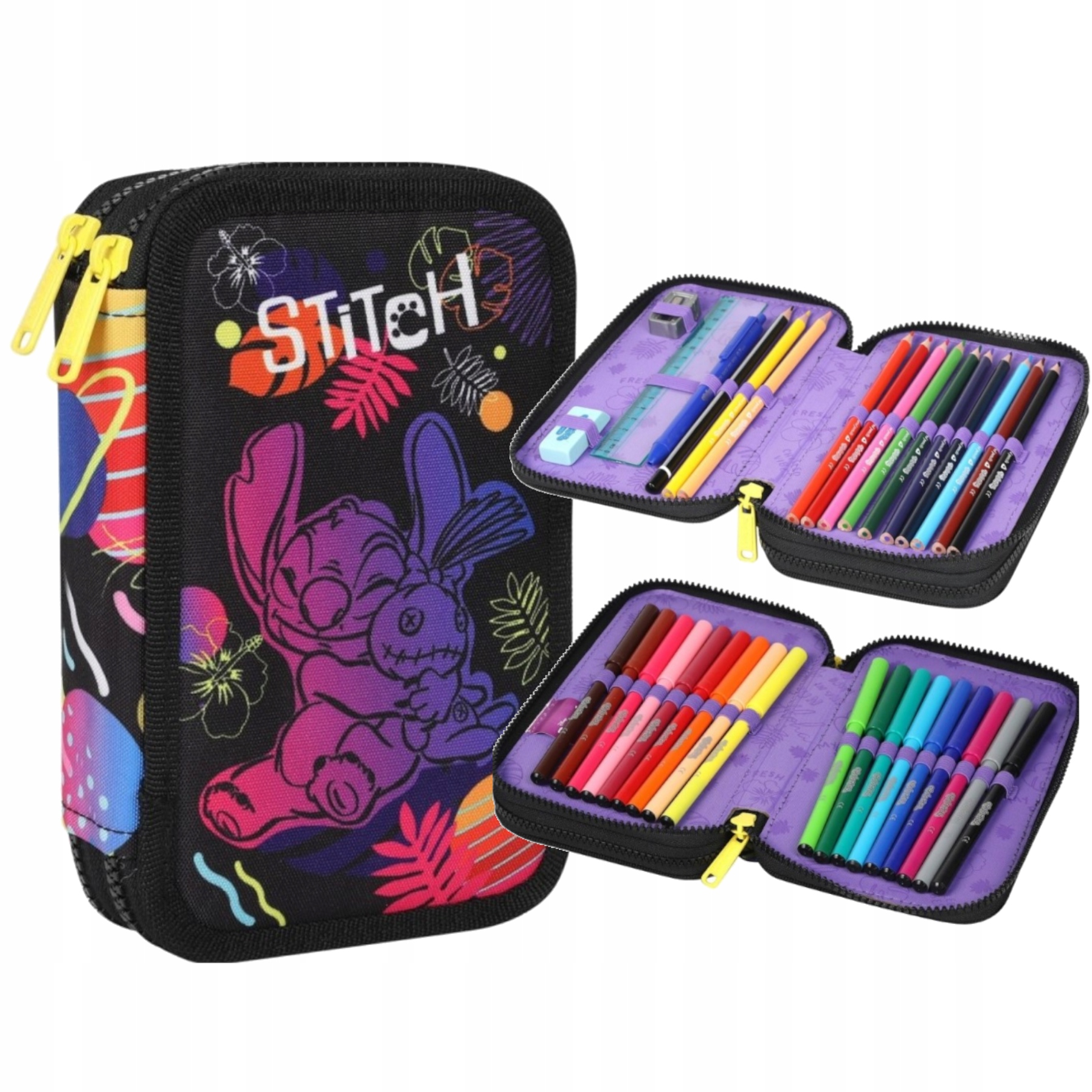 PIÓRNIK PODWÓJNY Z WYPOSAŻENIEM STITCH DISNEY BLACK COOLPACK
