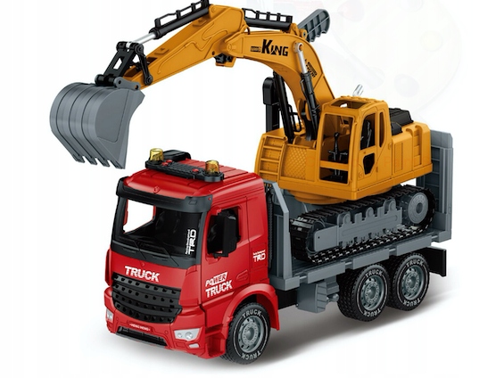 Duży SOLIDNY Pojazd TIR LAWETA + KOPARKA