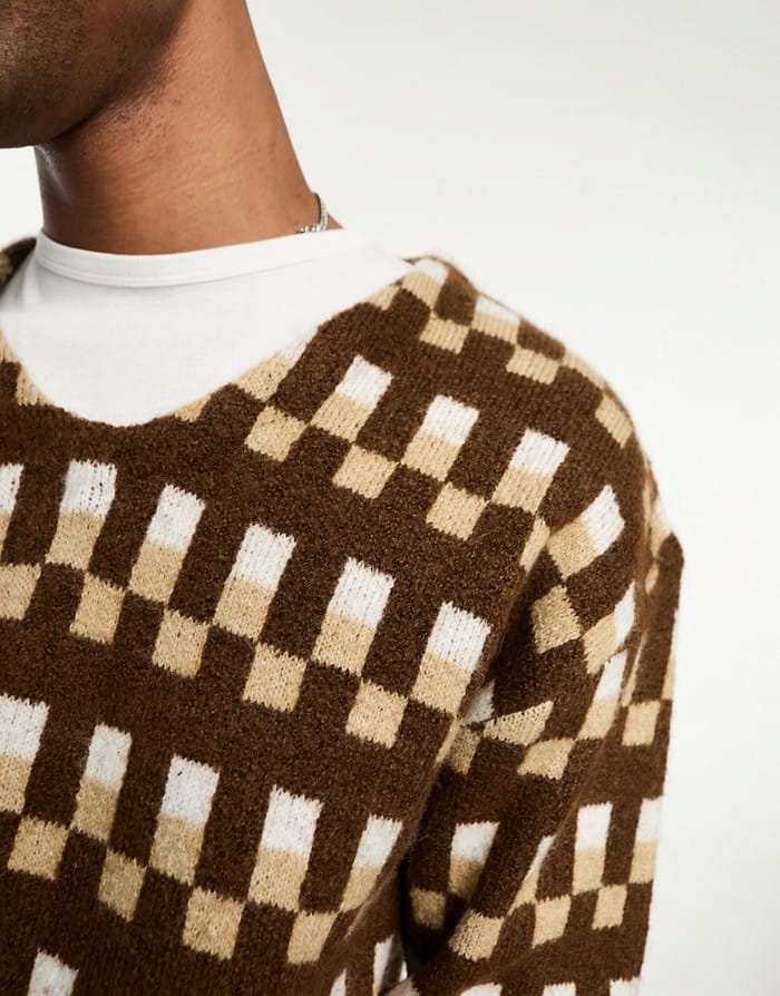 SELECTED HOMME BRĄZOWY SWETER OVERSIZE WZÓR (L) Kolor brązowy