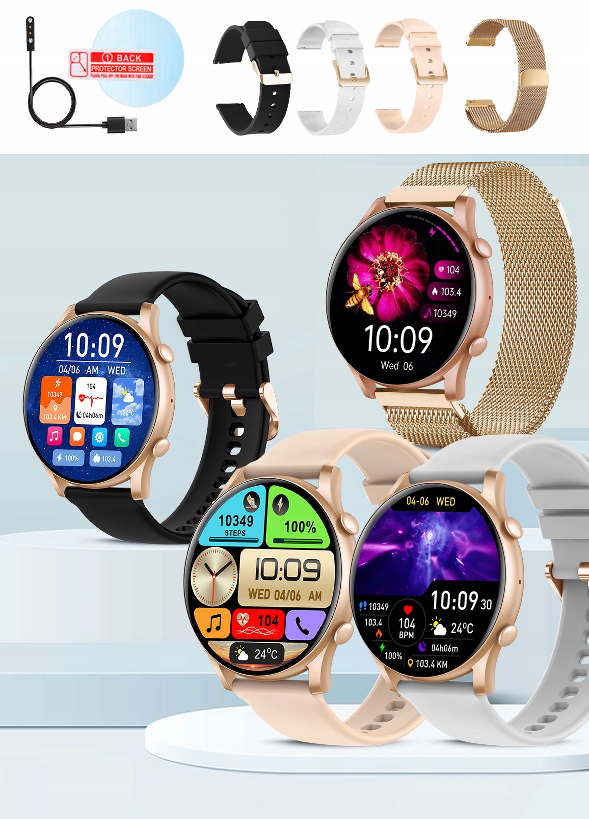 SMARTWATCH ZEGAREK DAMSKI POLSKIE MENU ROZMOWY CIŚNIENIE PULS SPORT AMOLED Marka Inna