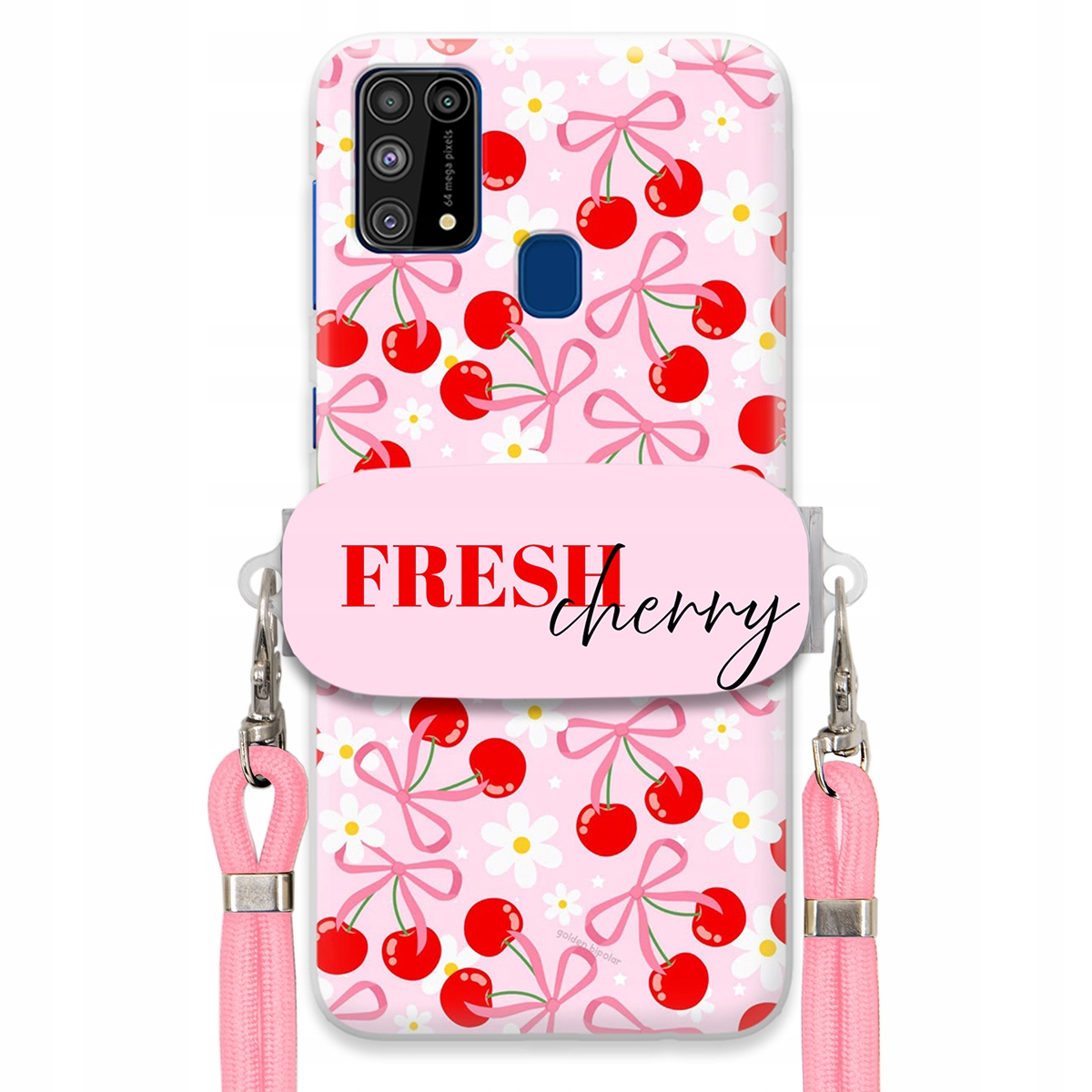 Pouzdro pro Samsung M31 Case Držák Šňůrka Růžová Cherry Třešničky Mašličky
