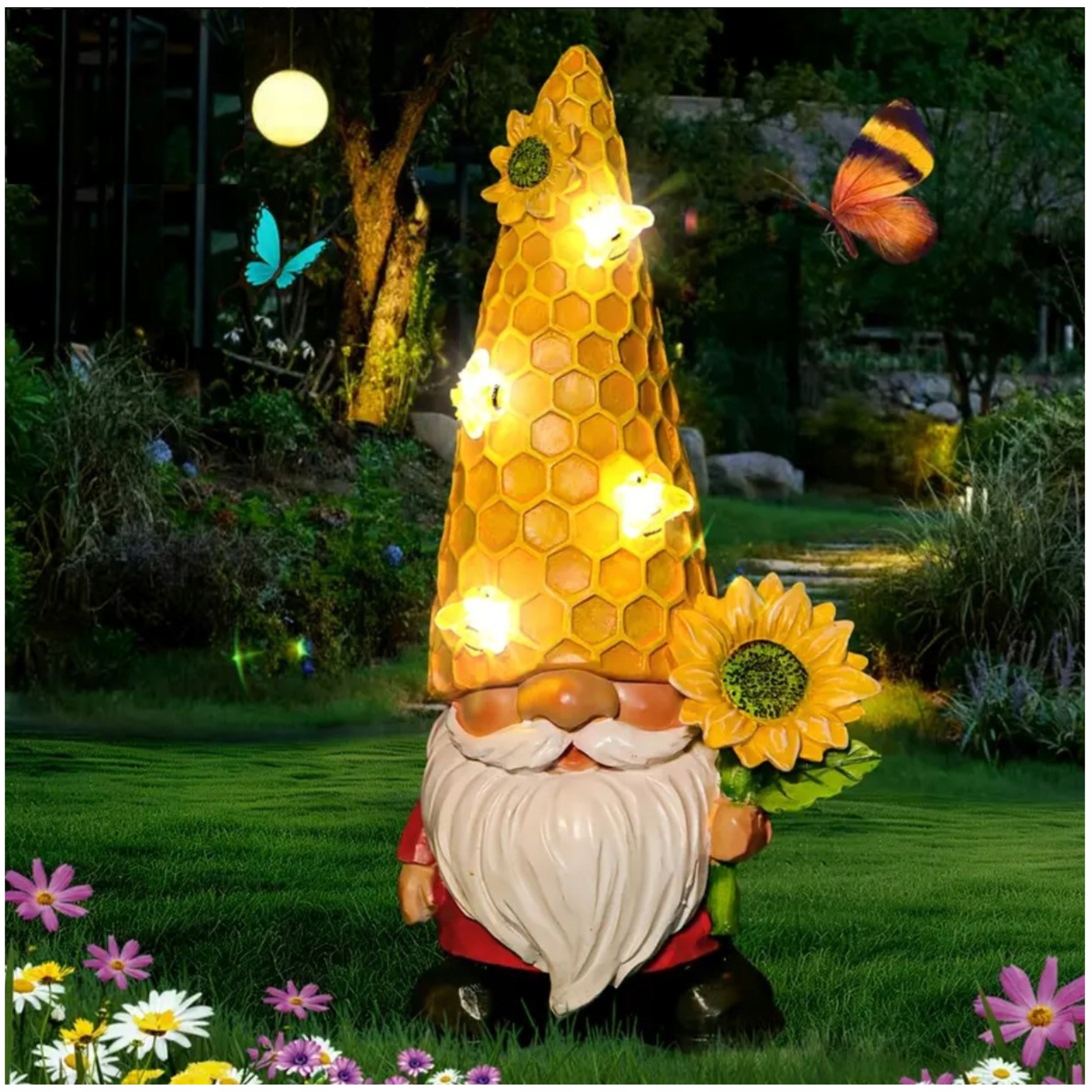 Krasnal Ogrodowy Gnom Figurka Dekoracyjna Z Lampa Solarna 30CM Wodoodporna