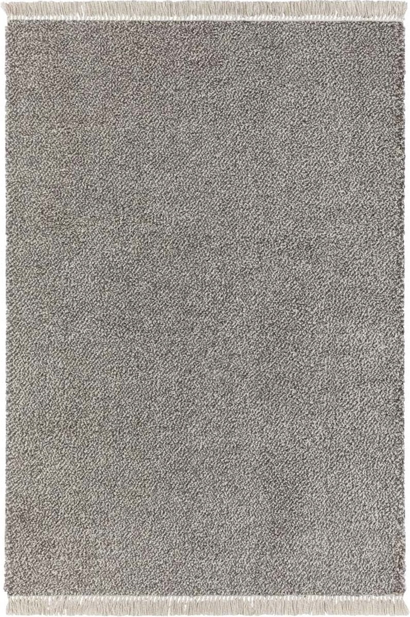 Šedý hrubý shaggy koberec do obývačky, boho vzor s strapcami, 200 x 290 cm