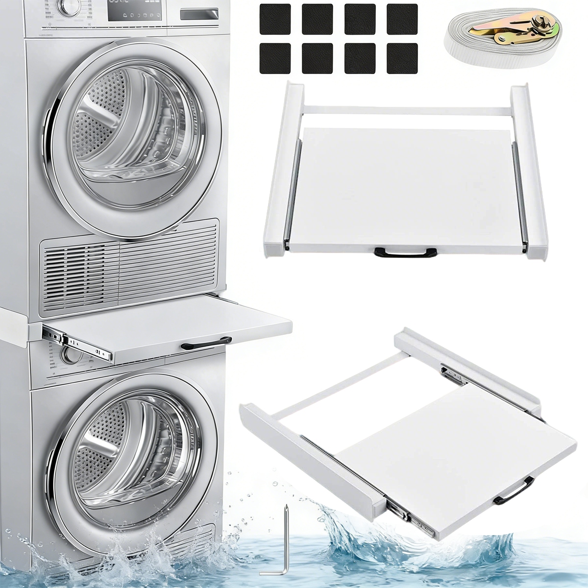 Uniwersalny łącznik pralki i suszarki 60 cm z wysuwaną półką stabilny