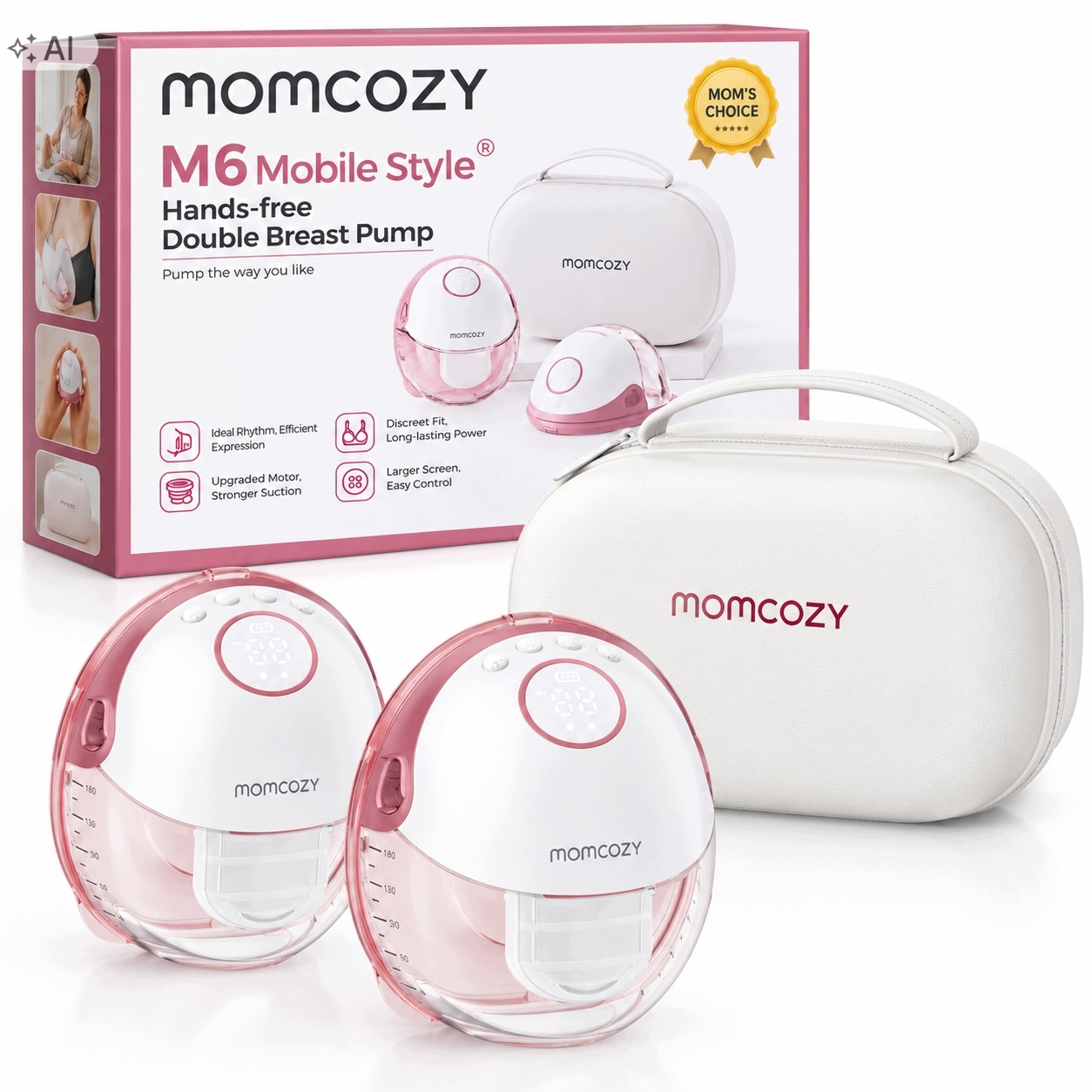 Momcozy M6 Laktator Elektryczny Podwójny Muszlowy Hands Free 2 szt.
