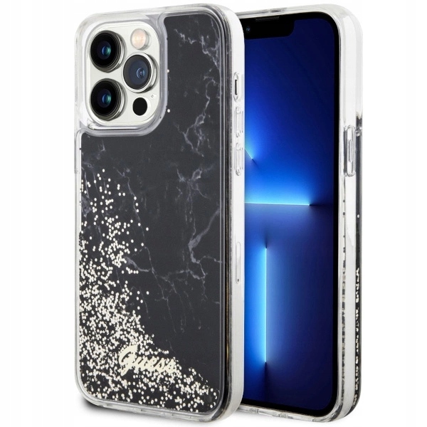 Pouzdro Guess Liquid Glitter Marble pro iPhone 14 Pro Max černé