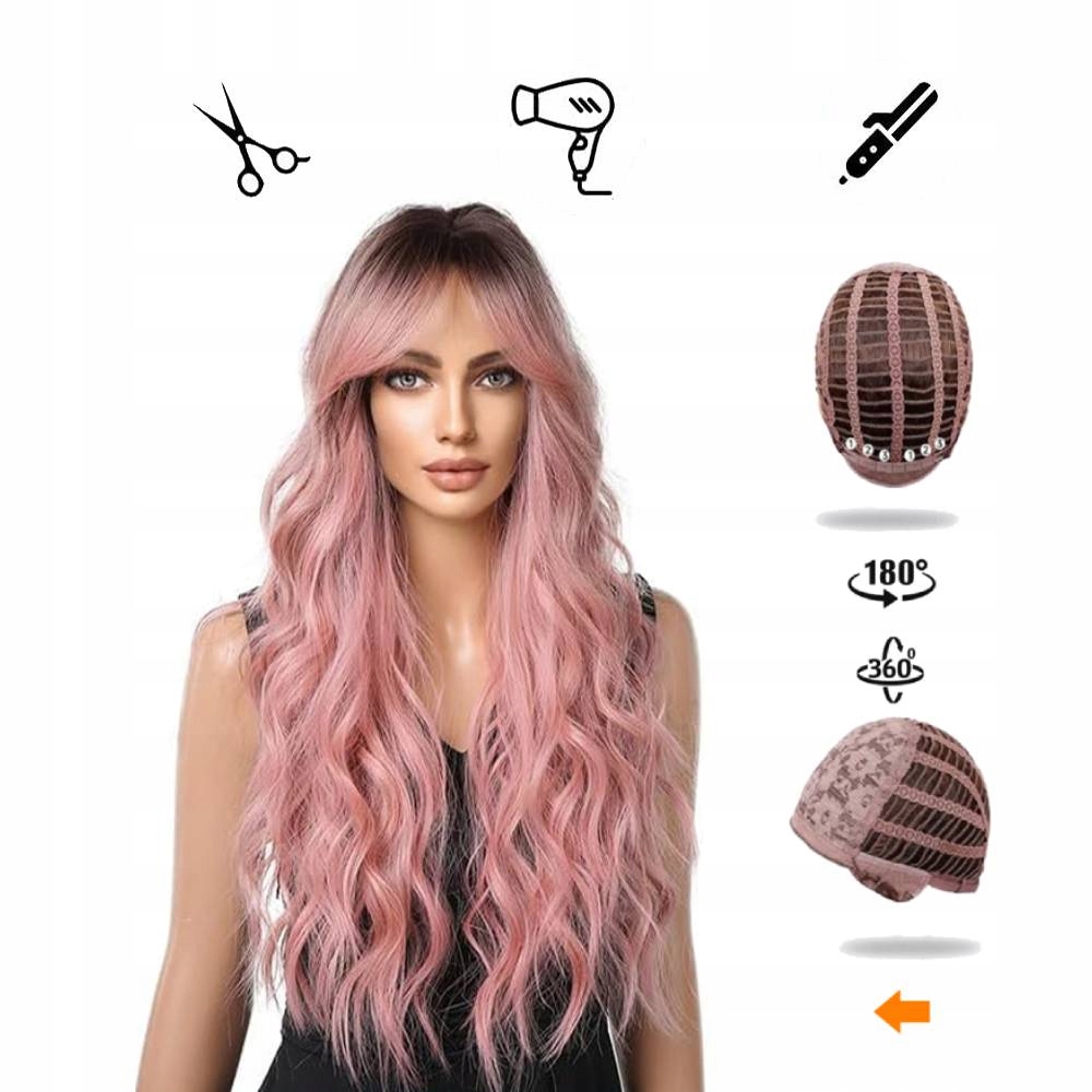 Dámská paruka růžové vlny Dlouhé vlasy jako přírodní Dámské paruky