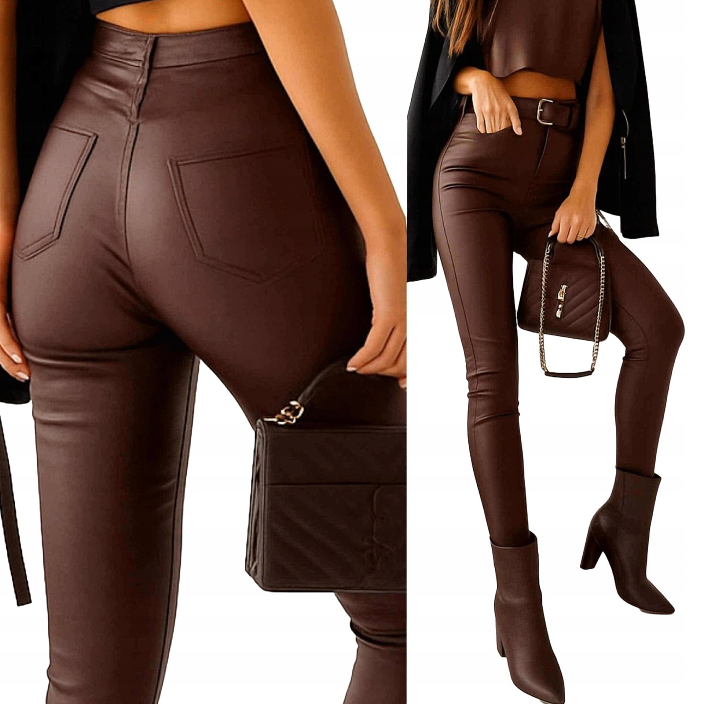 Modelujące Spodnie Woskowane Goodies jak Skóra Brązowe Czekoladowe 42 XL