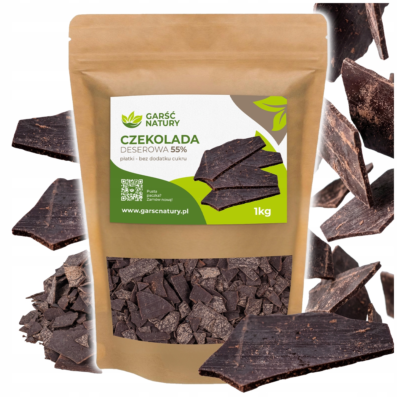 Czekolada Deserowa Bez Cukru Z Maltitolem 55% Intensywna 1000g Płatki 1 kg