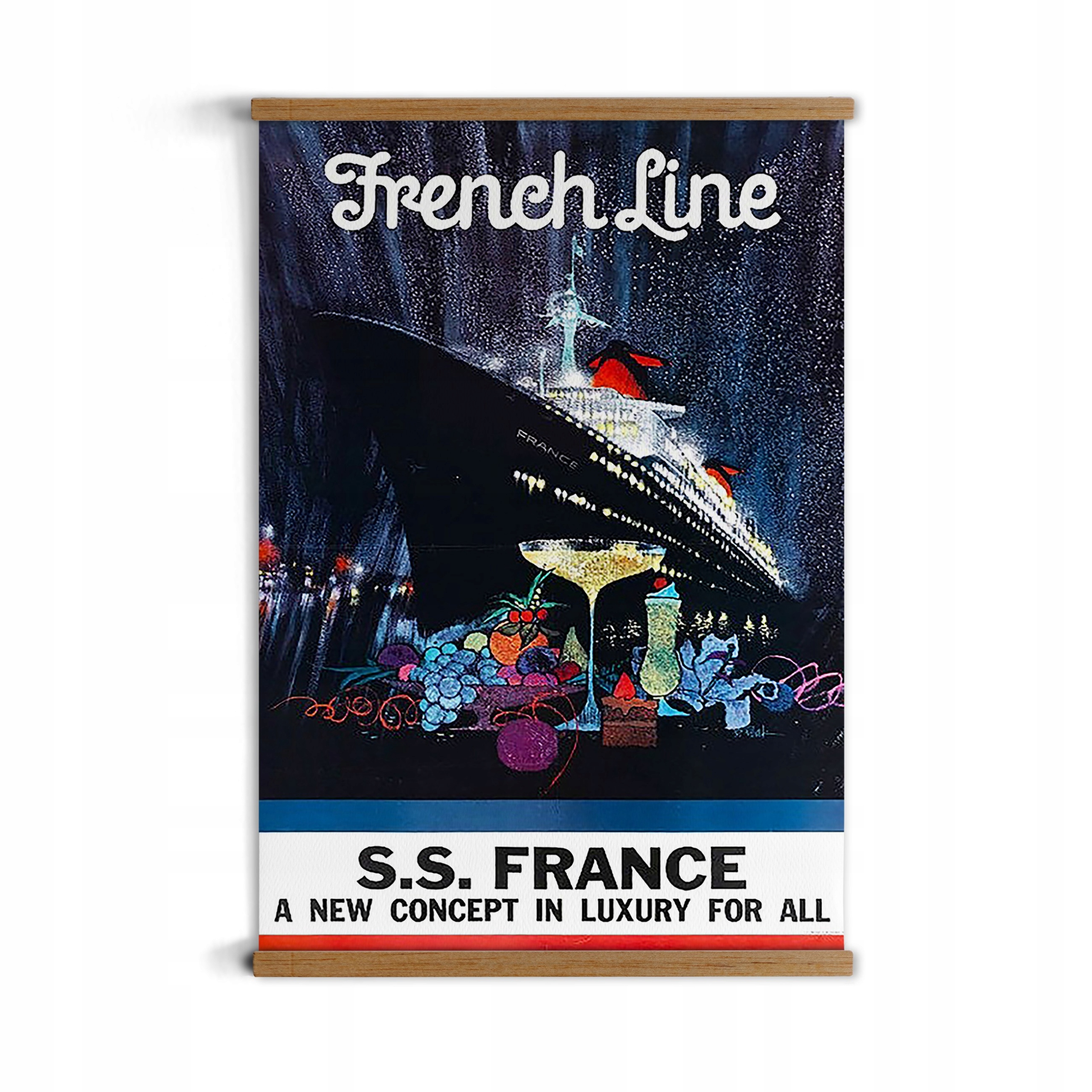Francie loď poster s přívěskem A3 dubové dřevo