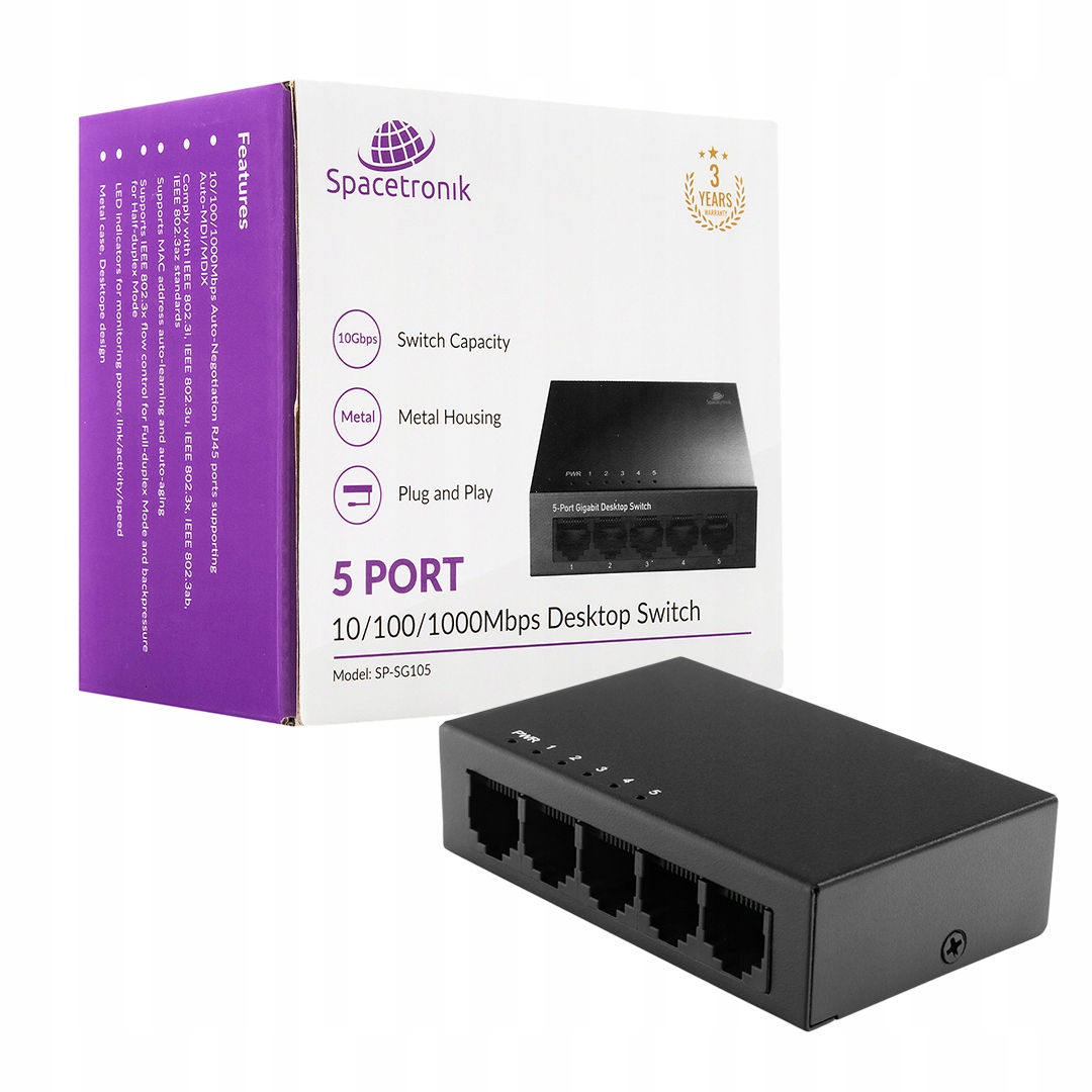 Switch 5-port Gigabit przełącznik sieciowy RJ45 Spacetronik SP-SG105