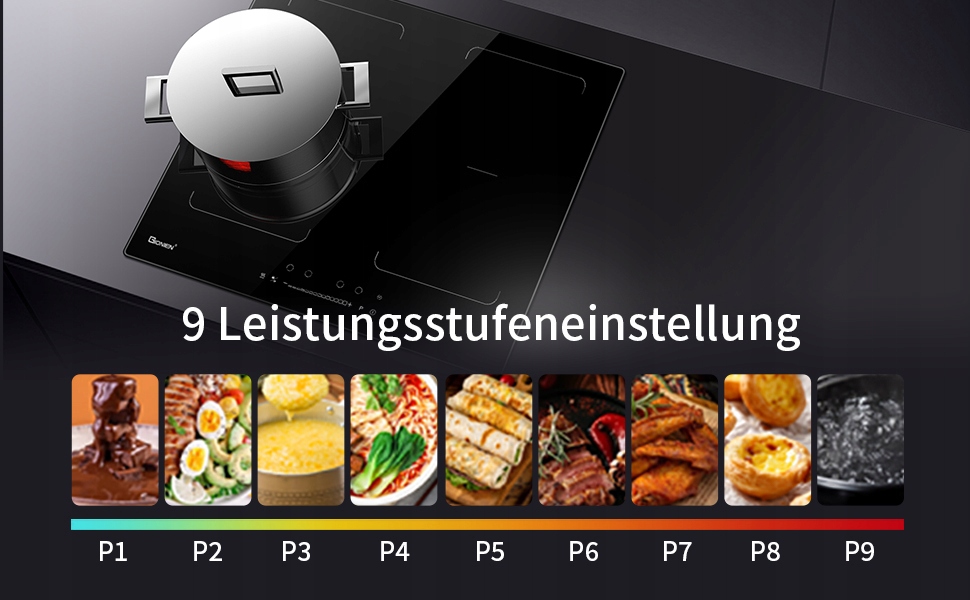 Płyta indukcyjna 60 cm 4 strefy GIONIEN 9 poziomów mocy, timer 7200W Liczba pól grzewczych 4