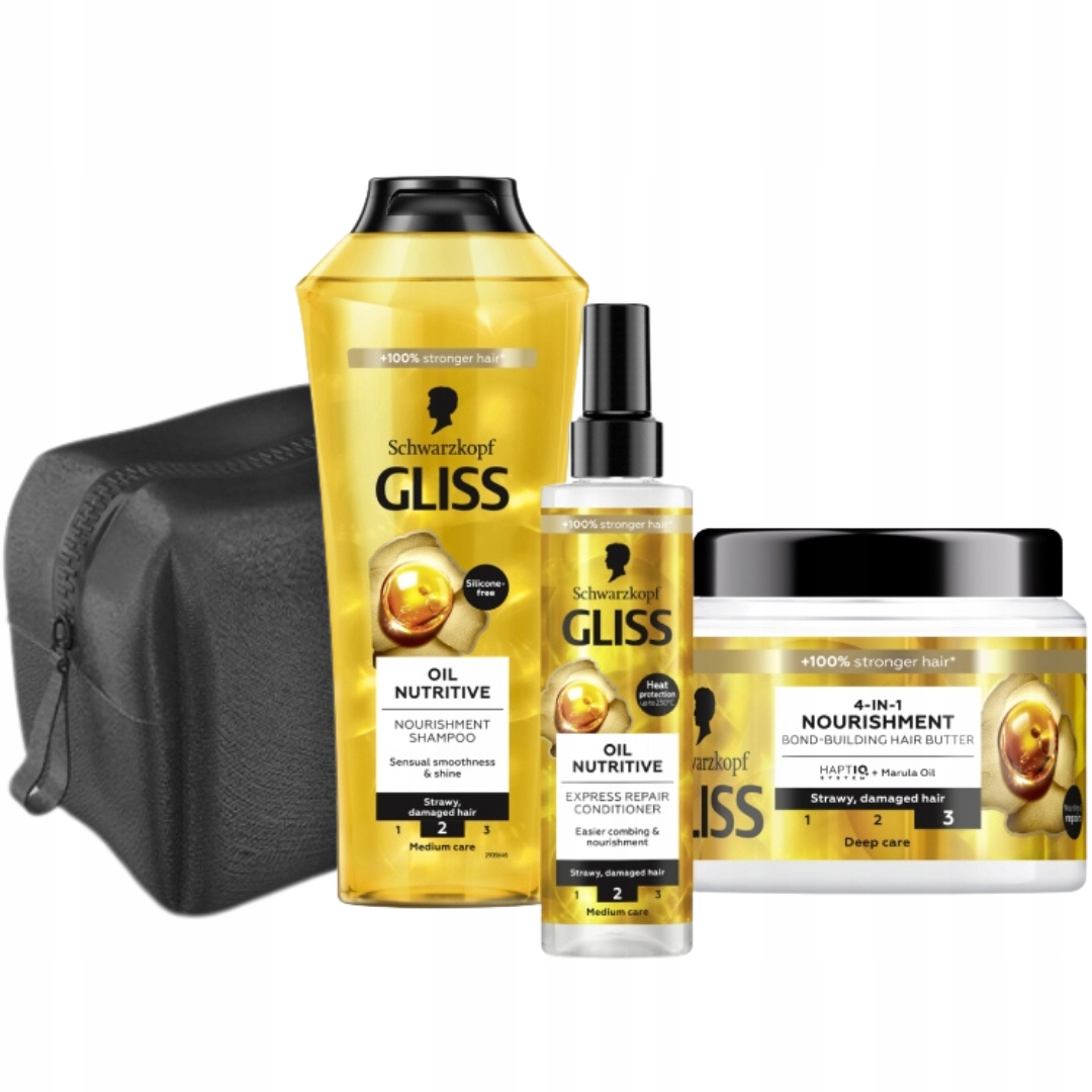 Gliss Oil Nutritive Sada pro péči o vlasy MIX 3 ks kosmetická taštička