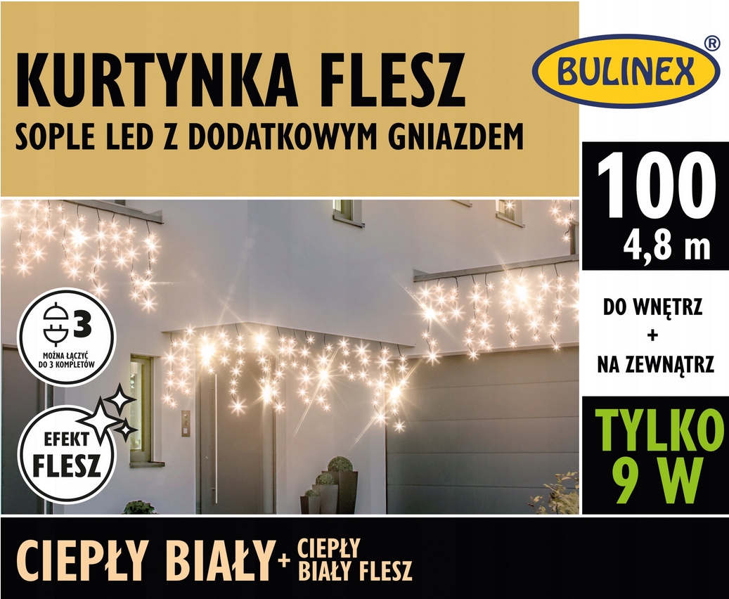 

Kurtyna Flesz Sople 100LED W/z 4,8mb Biały Ciepły