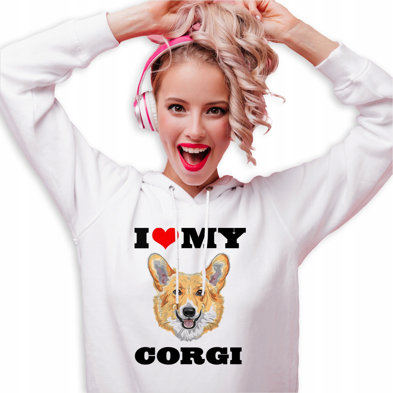 Mikina Bílá S Kapucí Pro Milovníka Psů I Love My Corgi Vzory S