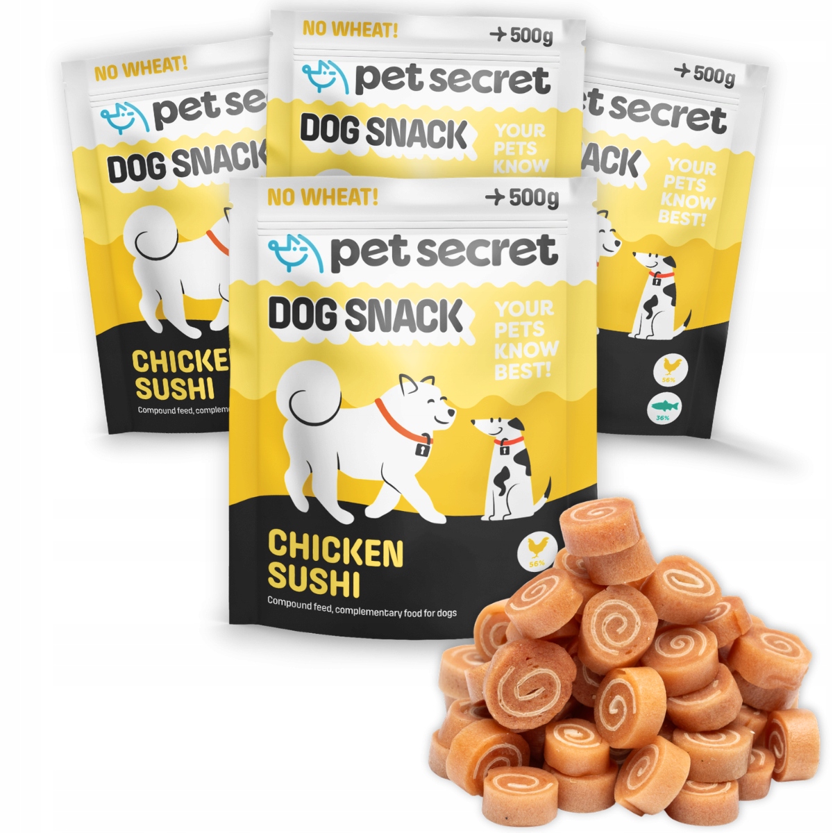Psí pamlsek 4x500 g Sushi s kuřecím masem Pet Secret Pamlsky Mini Rollsy