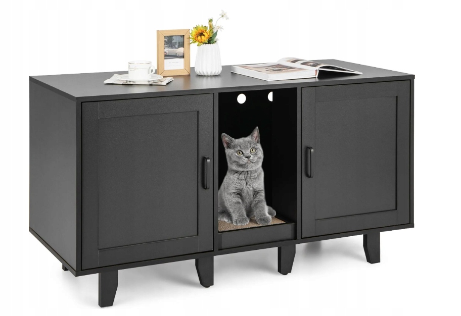 Szafka Komoda 3W1 Kuweta Z Drapakiem Dla Kota Czarna