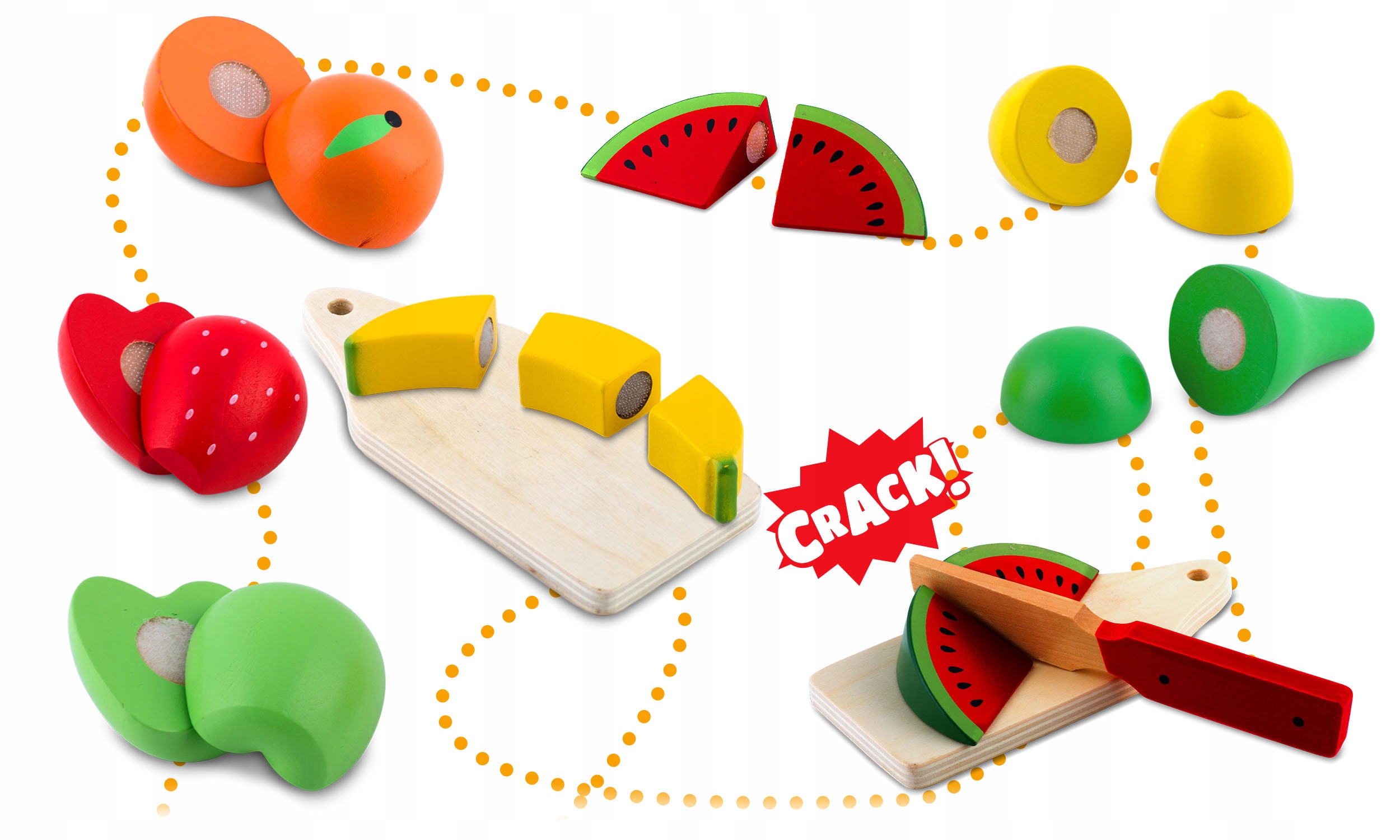 ZABAWKA DREWNIANA KOSZ Z OWOCAMI DO KROJENIA KLOCKI NA RZEP Marka RicoKids